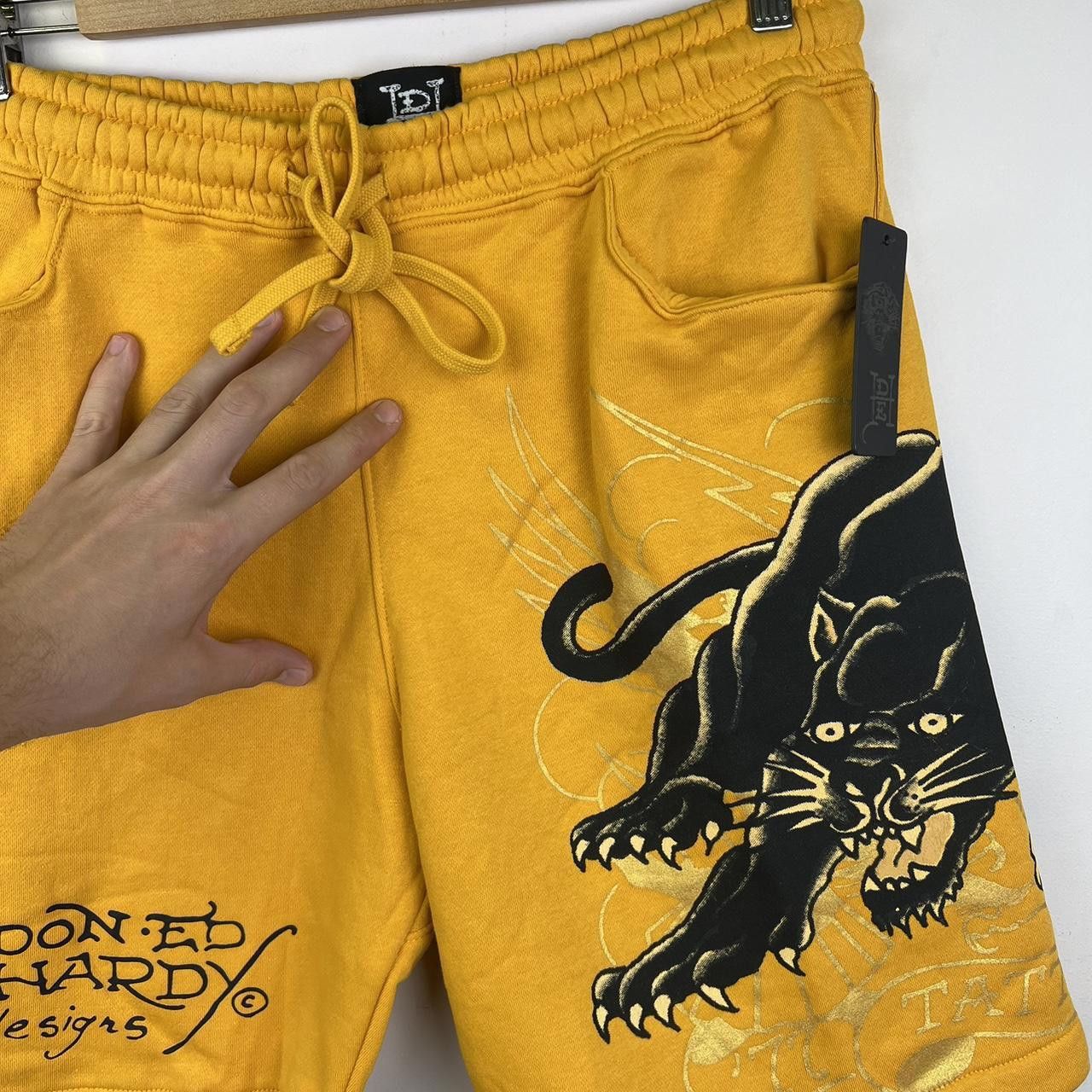 Ed Hardy NEW! Ed Hardy Men's Panther Graphic Lounge Shorts - Yellow Size US 32 / EU 48 - 3 Thumbnail