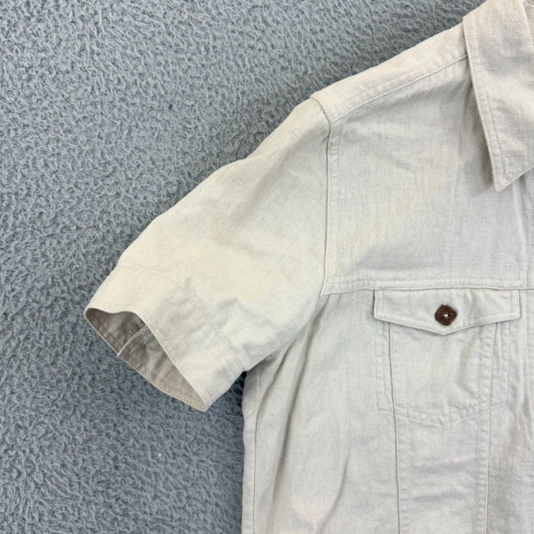 Vintage Christopher & Banks Shirt Womens Large Beige Linen Button Up Pockets Boho Loose Size L / US 10 / IT 46 - 4 Thumbnail