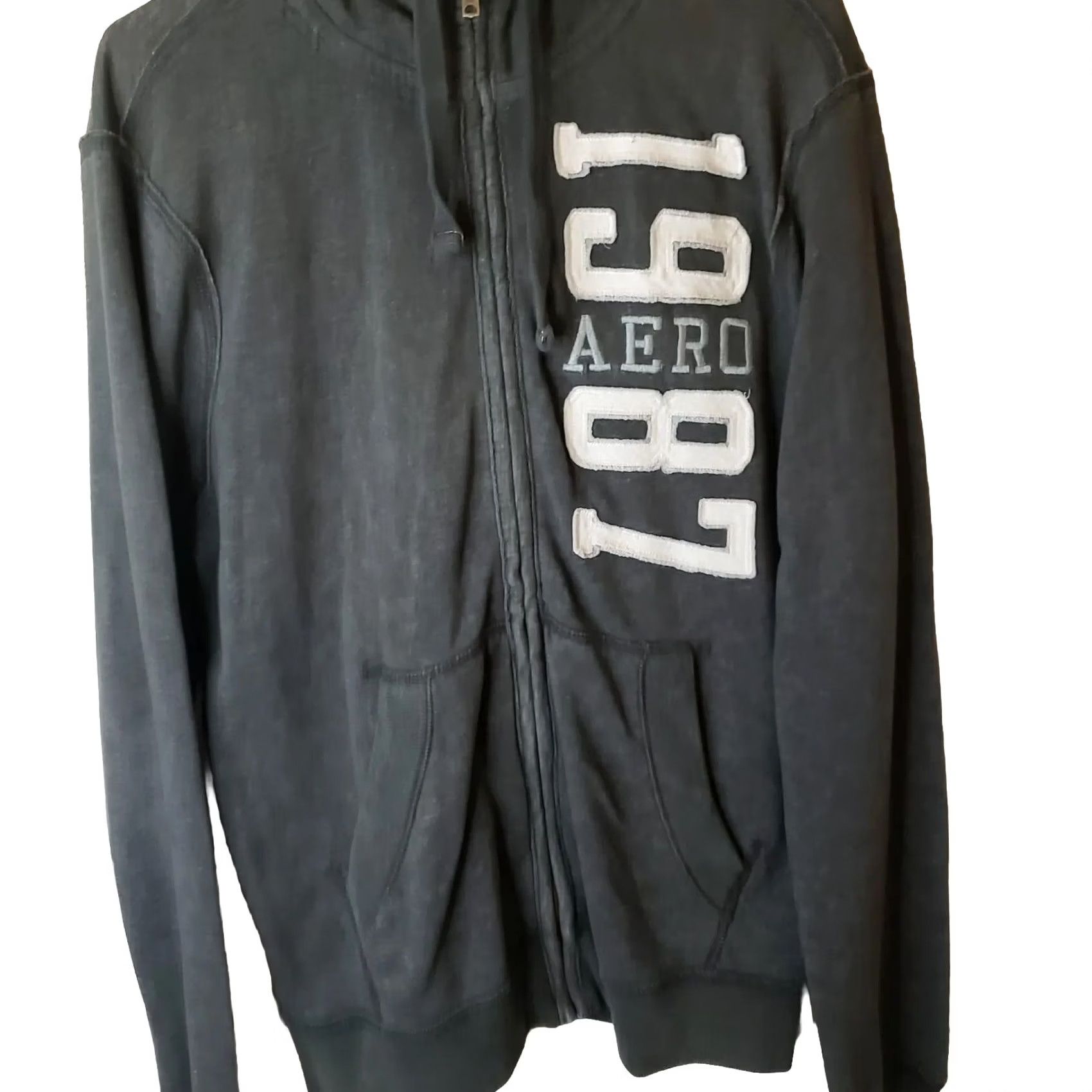 Vintage Aeropostale Men's Dark Gray Full Zip Hoodie L Embroidered Retro 1987 Theme Size US L / EU 52-54 / 3 - 2 Thumbnail
