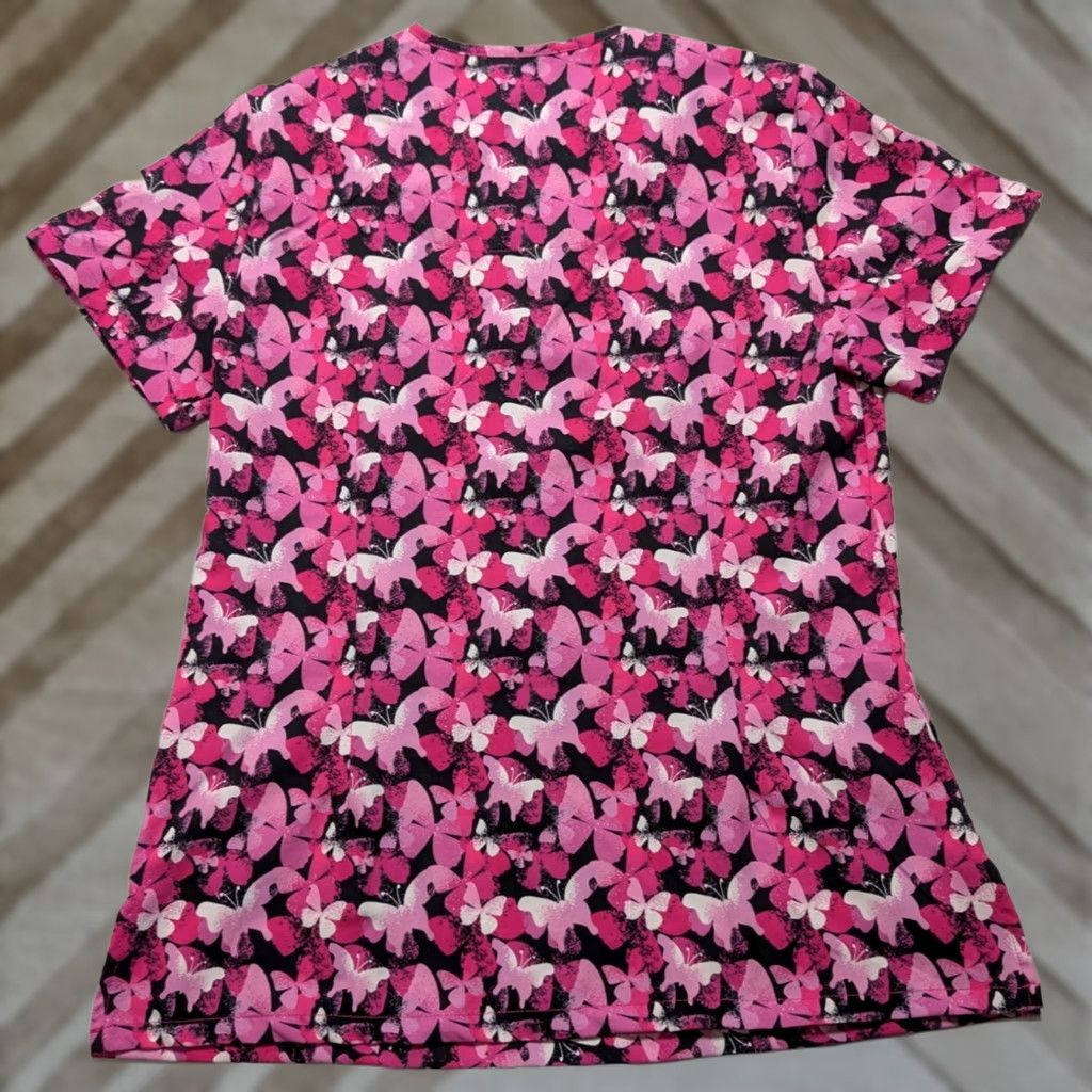 Pinko Revel Premium Stretch Pink Butterfly AOP - Women Medium Scrub Top EUC Size M / US 6-8 / IT 42-44 - 1 Thumbnail