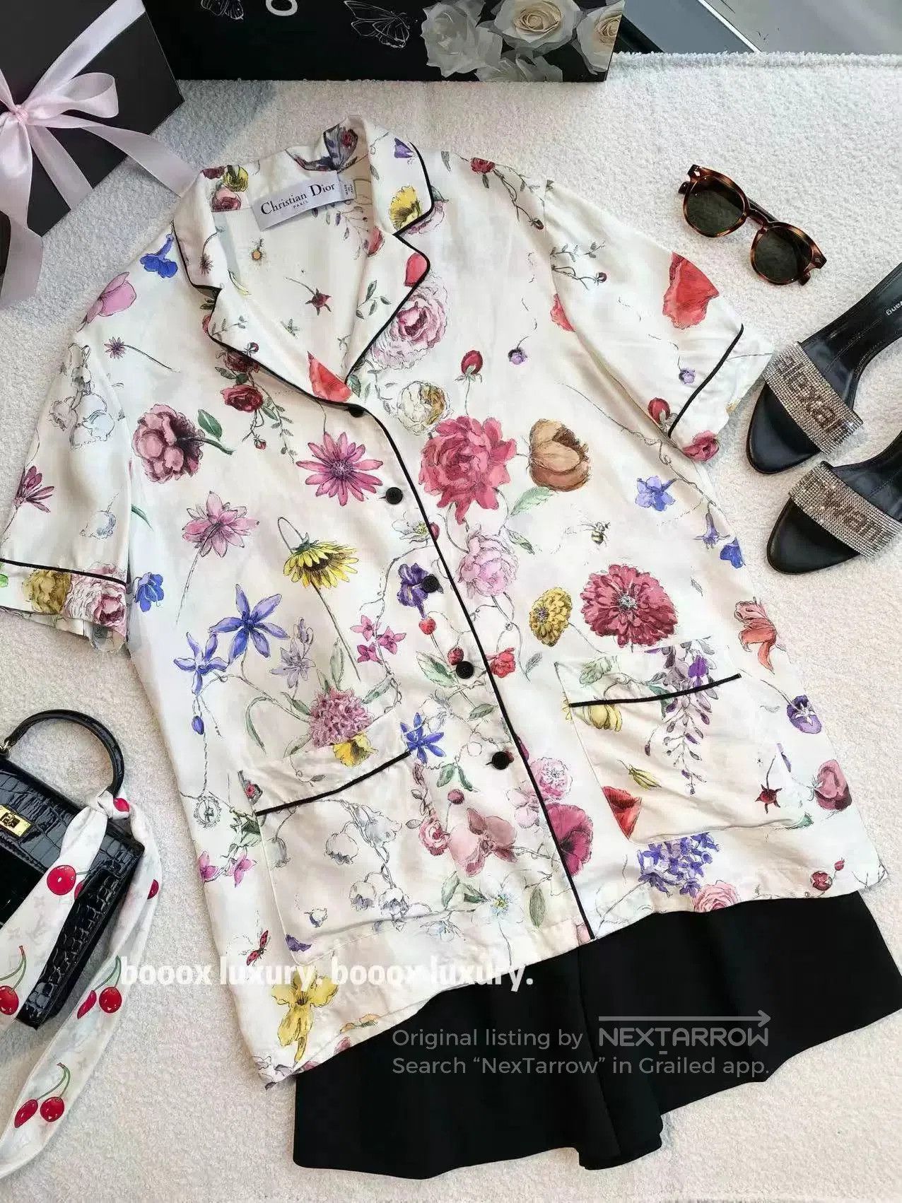 Dior floral embroidered silk short-sleeve shirt. Size US M / EU 48-50 / 2 - 1 Thumbnail