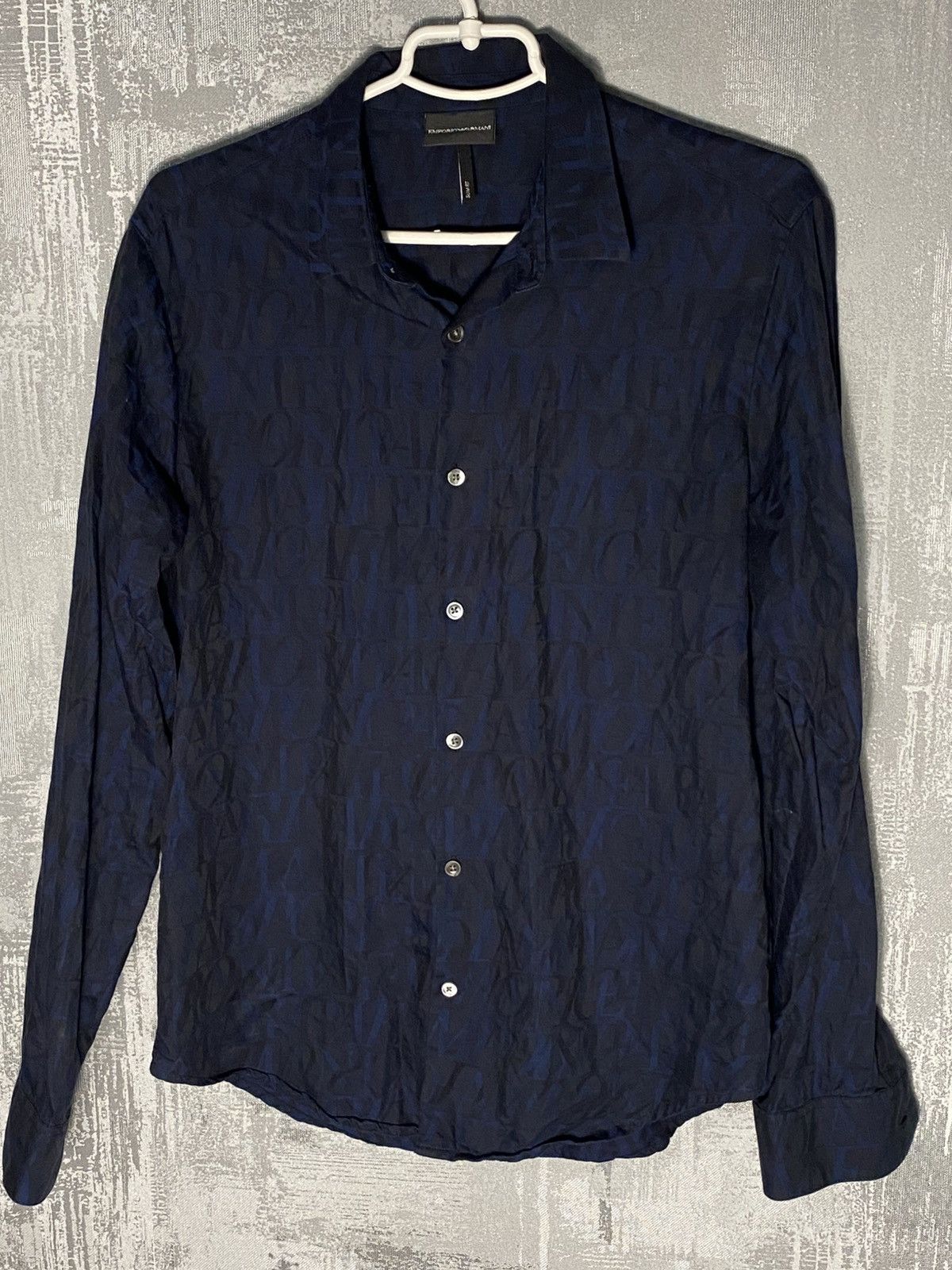 Emporio Armani Emporio Armani Shirt Button Up Monogram Black Blue Size L Size US L / EU 52-54 / 3 - 1 Thumbnail