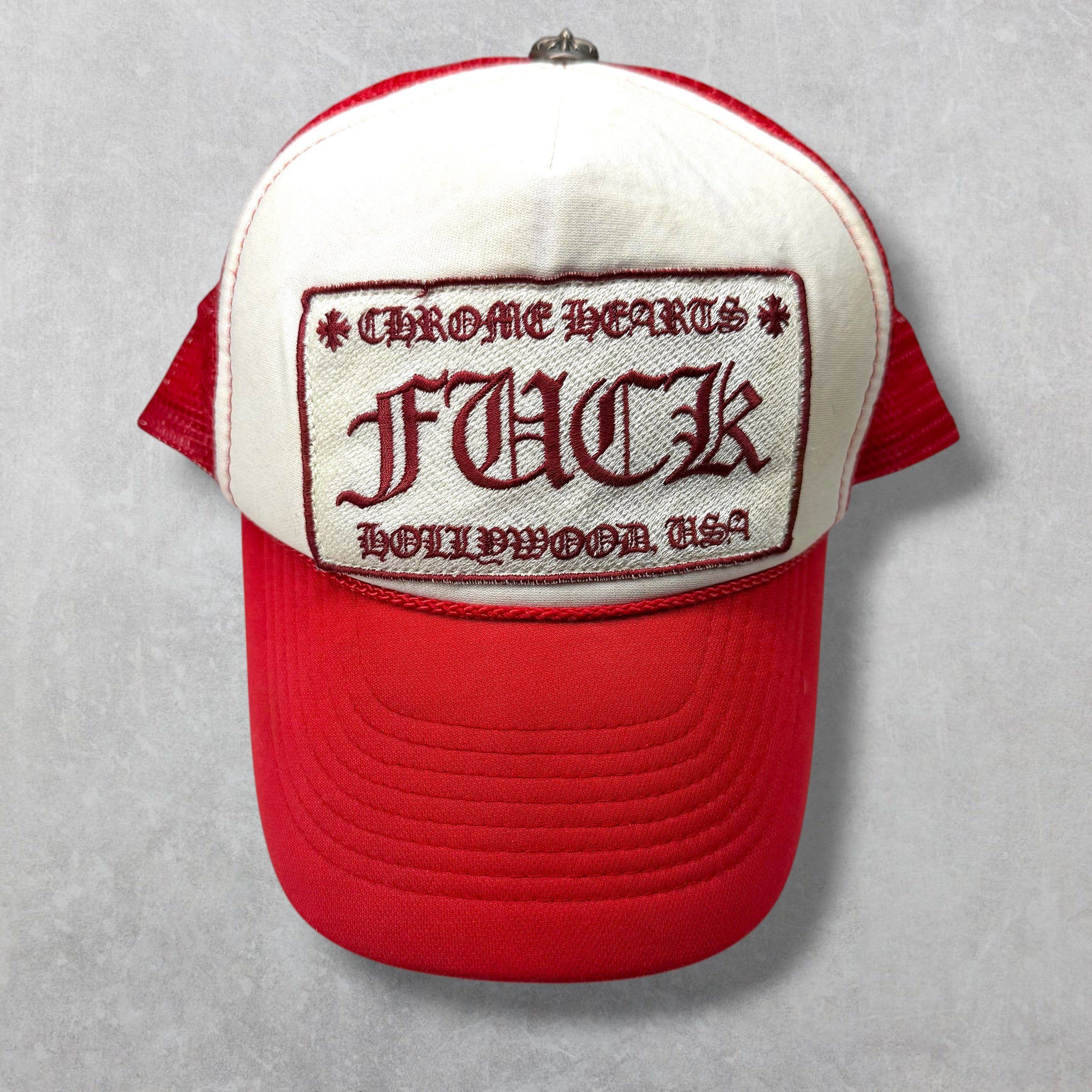 Chrome Hearts Vintage Chrome Hearts Fuck Red Trucker Hat Size ONE SIZE - 1 Thumbnail