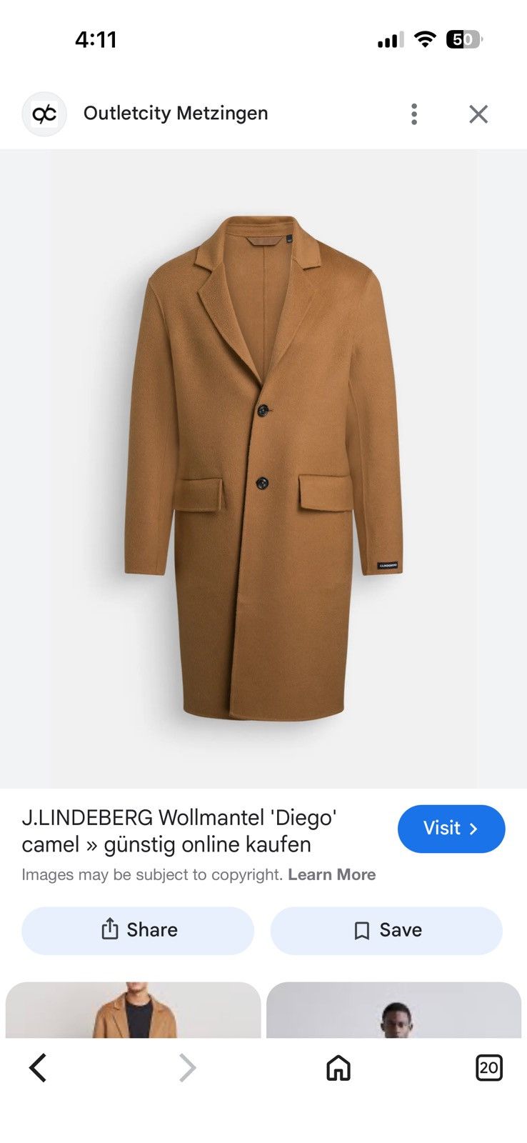 J.Lindeberg J.Lindeberg Diego Wool Coat Mens Camel Brown Overcoat Sz 48 Size US M / EU 48-50 / 2 - 1 Thumbnail