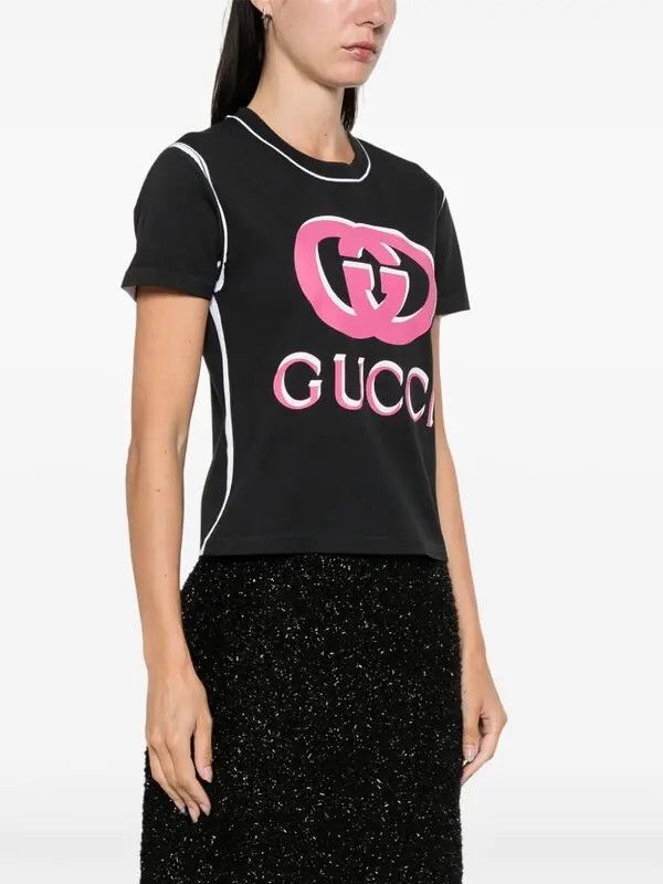 Gucci oc11z0126 Printed Cotton Jersey T-Shirt In Black/Pink Size M / US 6-8 / IT 42-44 - 3 Thumbnail