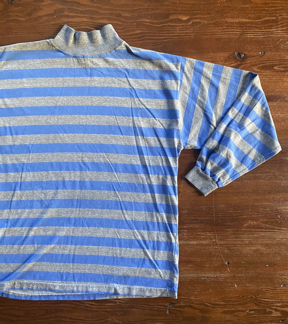 Vintage Vintage Blue & Grey Single Stitch Mock Neck Long Sleeve Tee Size US M / EU 48-50 / 2 - 1 Thumbnail