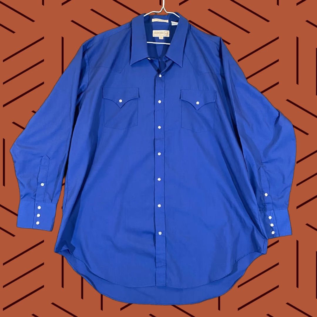 Vintage Sheplers Shirt Mens 18.5-35 Tall Blue Pearl Snap Western Cowboy Outdoors L/S Size US XXL / EU 58 / 5 - 1 Thumbnail