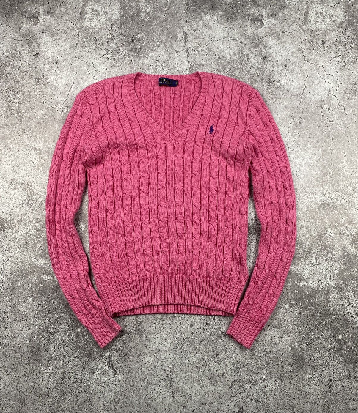 Polo Ralph Lauren × Vintage Polo Ralph Lauren Cable Knit V-neck Sweater pink🎀size S Size S / US 4 / IT 40 - 1 Thumbnail