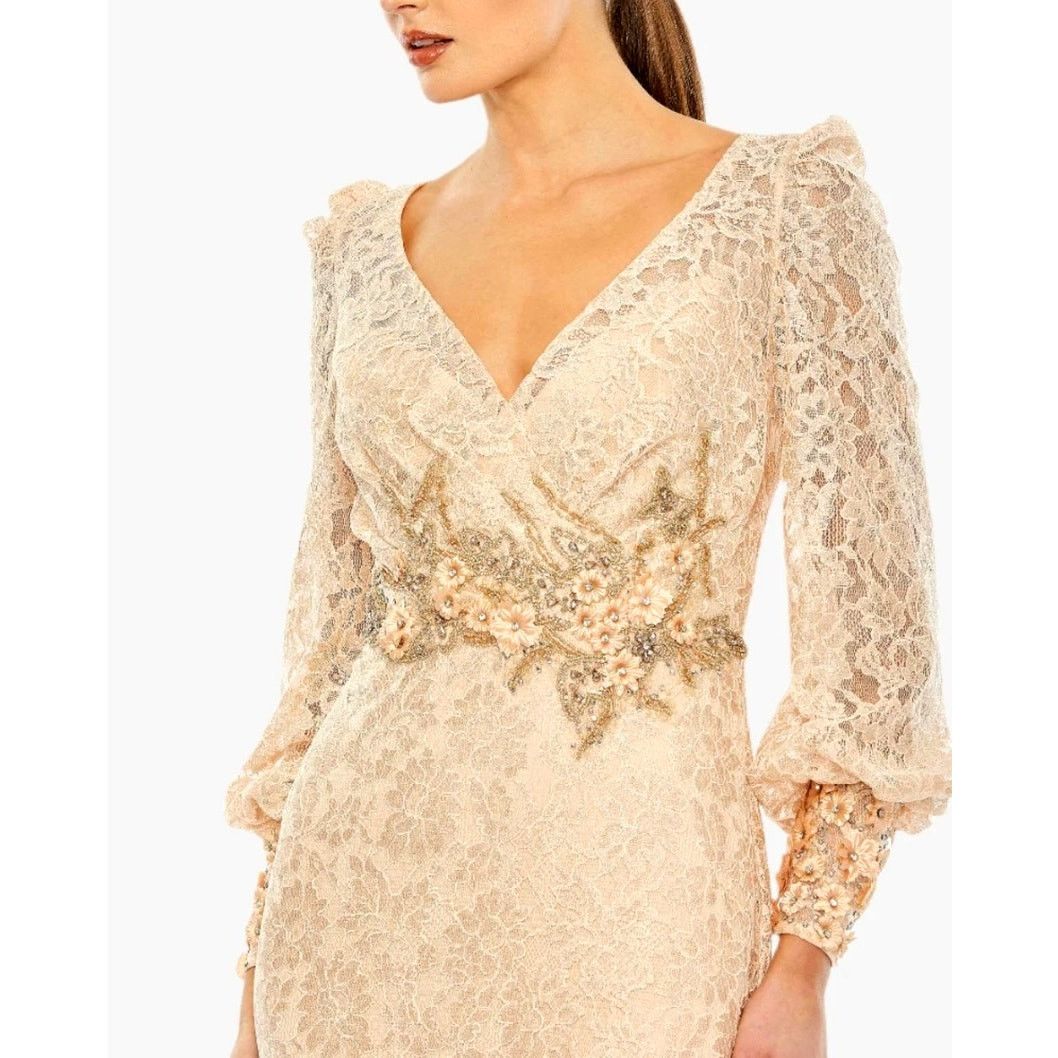 Other Mac Duggal Lace V Neck Embellished Gown Blush size 12 Size XL / US 12-14 / IT 48-50 - 4 Thumbnail