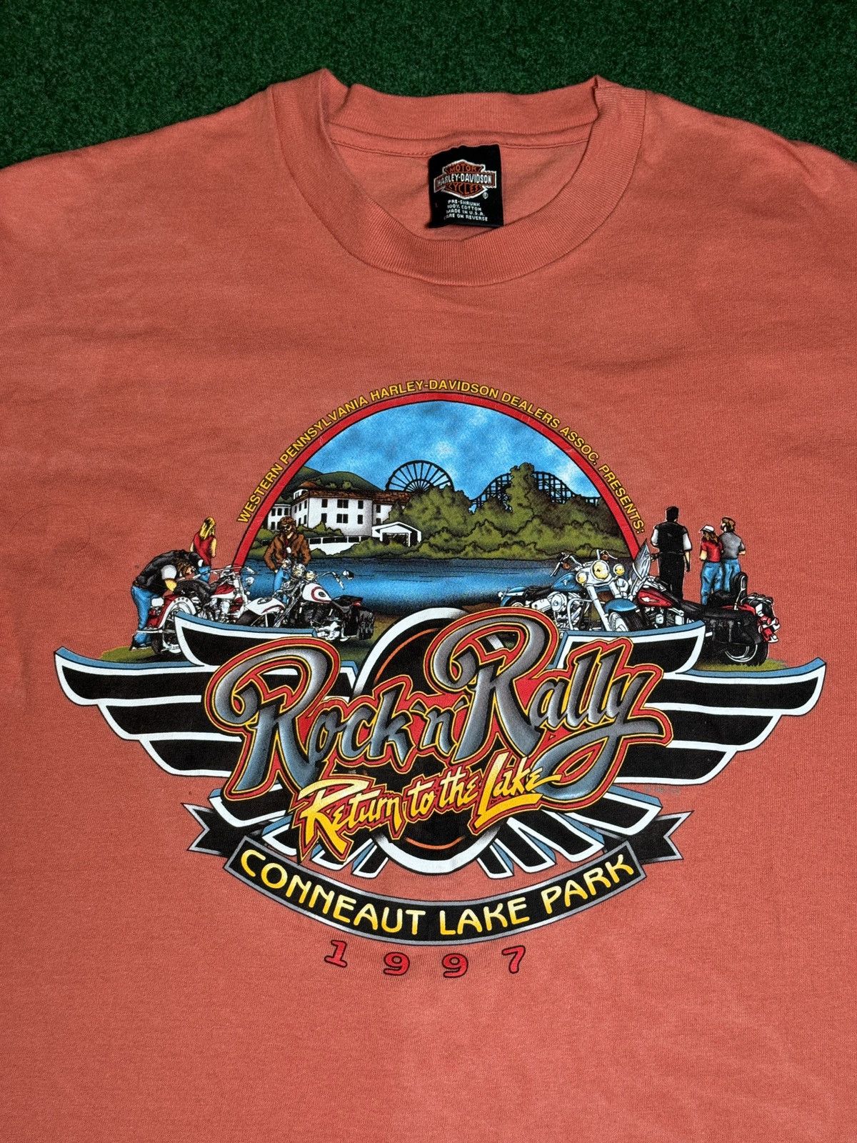 Harley Davidson × Vintage Vintage 90s Harley Davidson Conneaut Lake Biker T Shirt Size US L / EU 52-54 / 3 - 2 Thumbnail