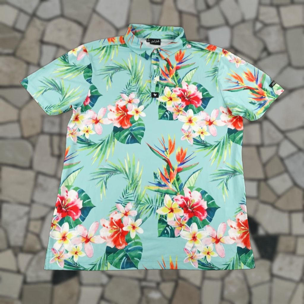 Vintage Bad Birdie Polo Shirt Mens Medium Blue Green Floral Hawaiian Performance Golf Size US M / EU 48-50 / 2 - 1 Thumbnail