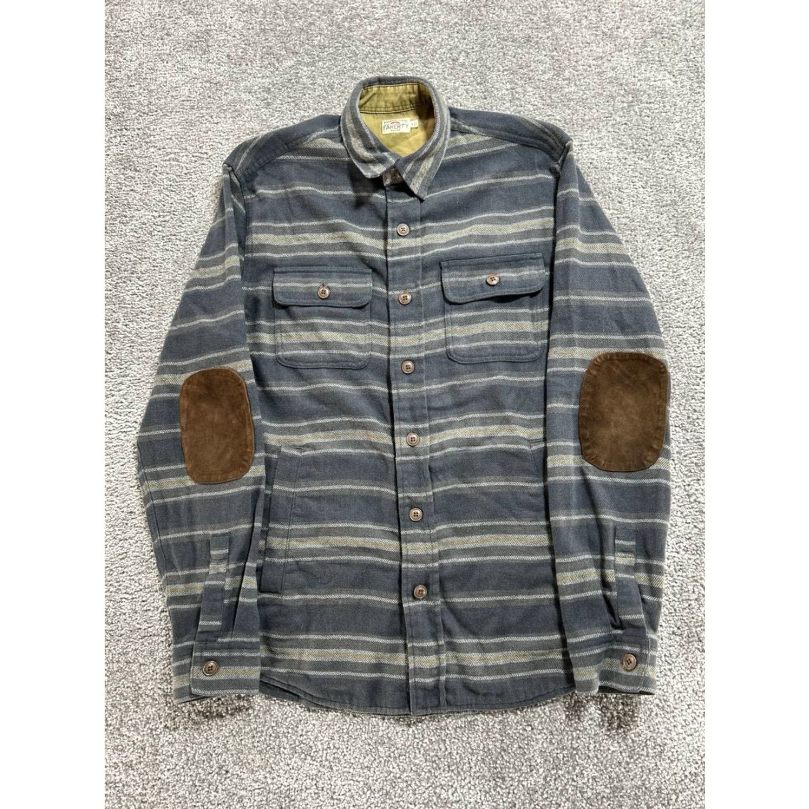 Faherty Faherty Shacket Mens Small Gray Flannel Striped Button Front Elbow Patch Pocket Casual Jacket Size US S / EU 44-46 / 1 - 2 Thumbnail