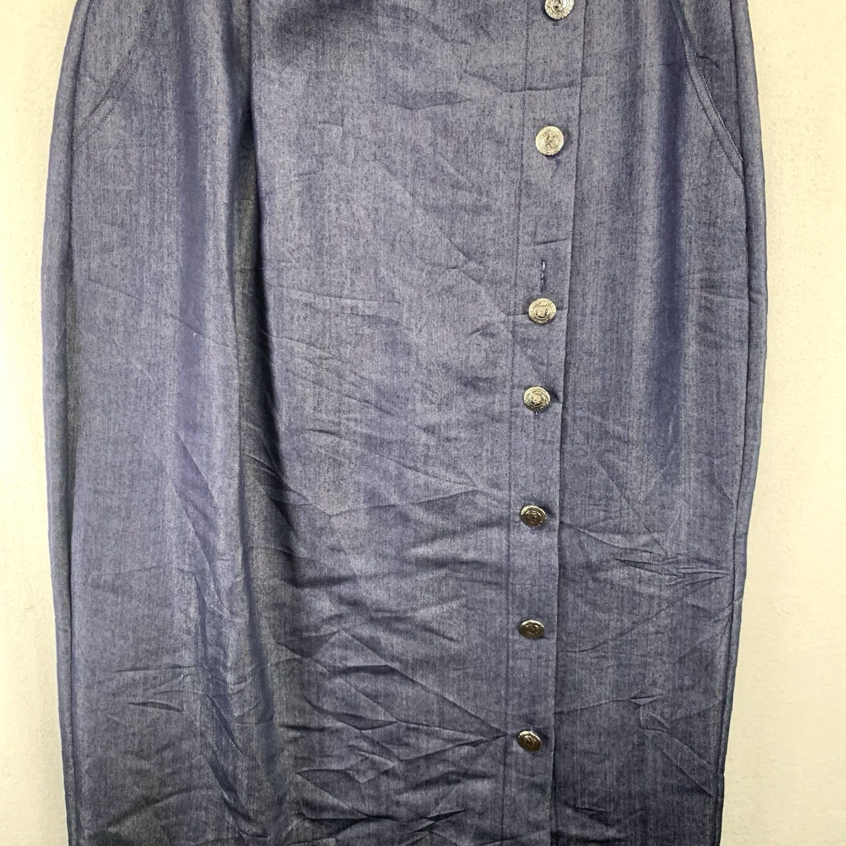 Vintage VINTAGE SK & COMPANY Indigo Blue Midi Skirt 14 Buttons Belted Pockets A-Line Womens Regular 14 Blue 90s Southwestern Style Size 36" / US 14 / IT 50 - 6 Thumbnail