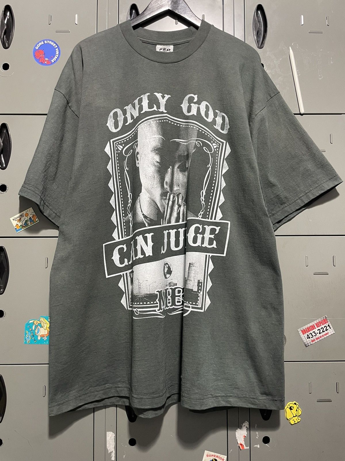 image of Rap Tees x Vintage 2Pac Vintage Rap Tee 3Xl Heavy God Can Judge Me Y2K in Faded Black (Size 2XL)