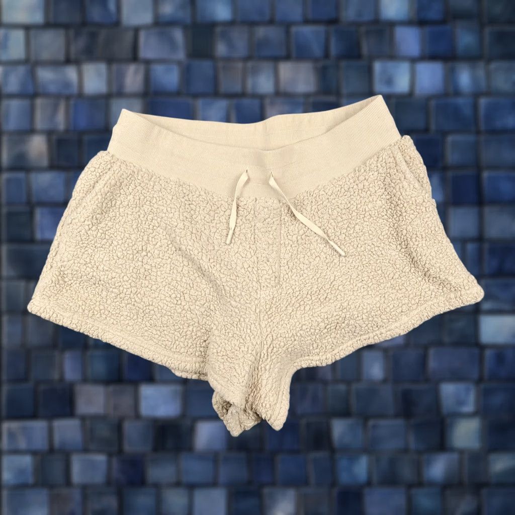 Vintage Popflex Womens XL Beige Sherpa Fleece Sweat Lounge Drawstring Pockets Size 40" / US 18 - 1 Thumbnail