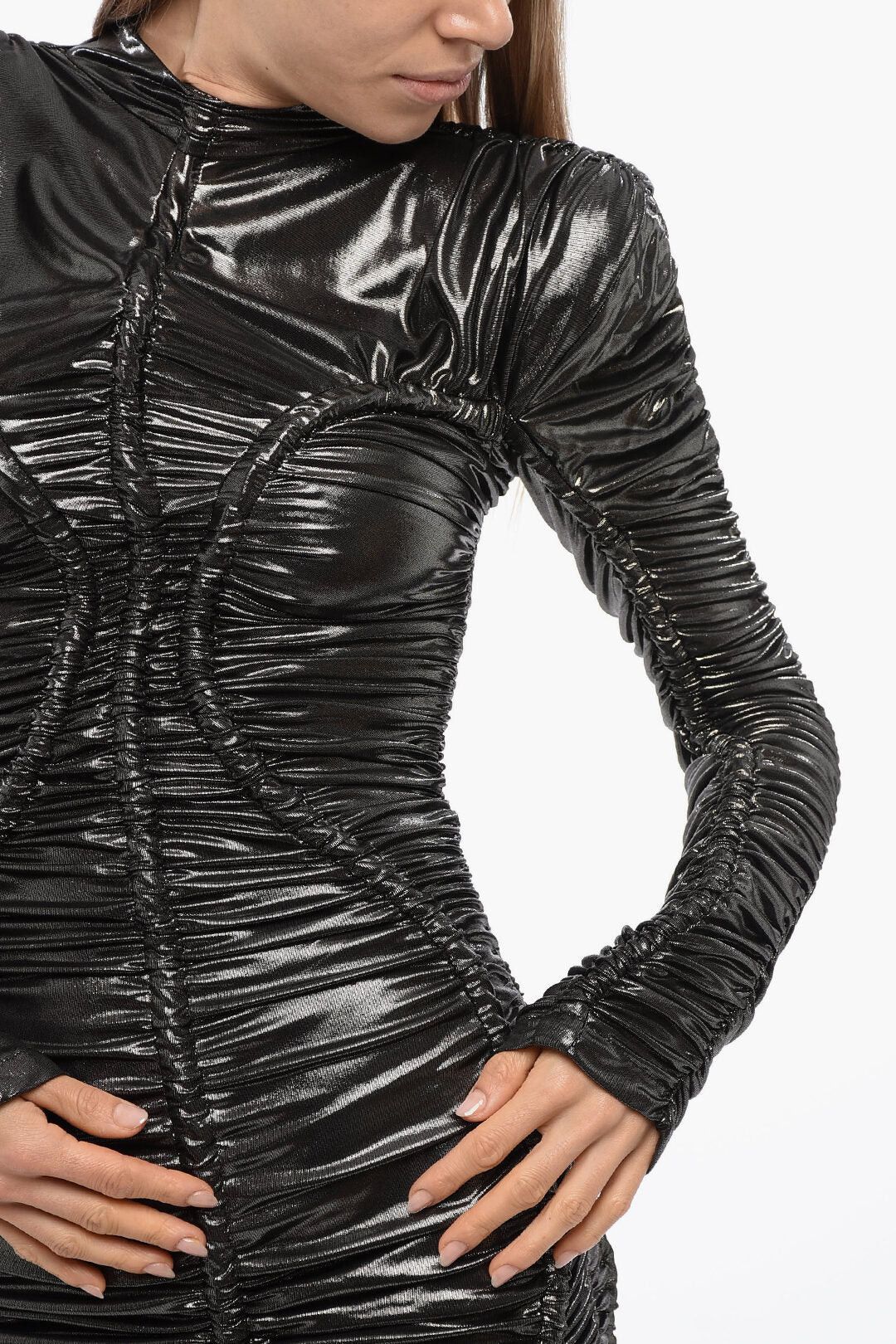 Balmain og1mm0326 Draped Long-Sleeved Dress in Grey Size XS / US 0-2 / IT 36-38 - 3 Thumbnail