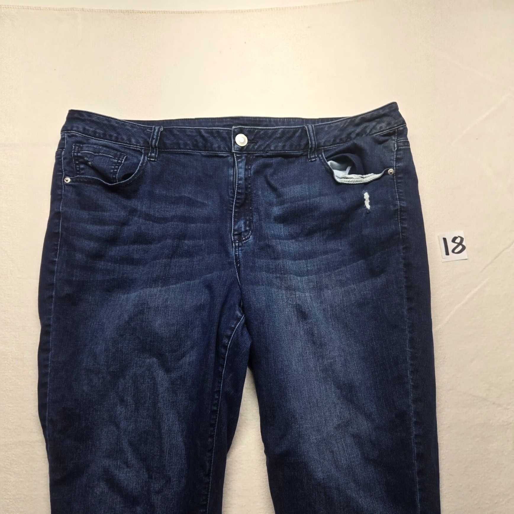 Denime Venezia Blue Denim Pants Women's Plus Size 24 Dark Wash Flat Front Regular Fit Size 42" / US 20 - 2 Thumbnail