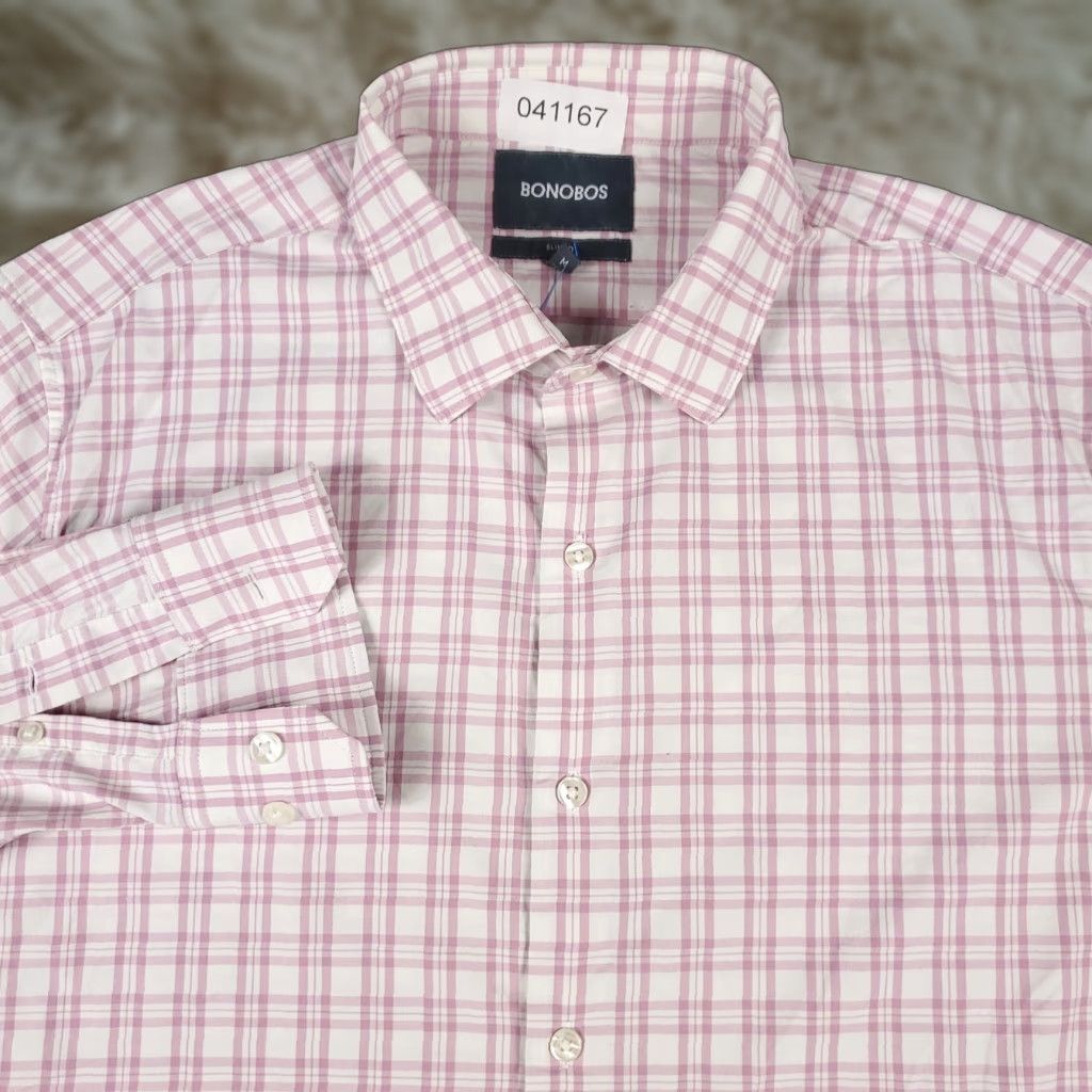 Bonobos Bonobos Shirt Mens Medium Pink Plaid Button-Up Long Sleeve Casual Business Formal Workwear Mens Size US M / EU 48-50 / 2 - 1 Thumbnail