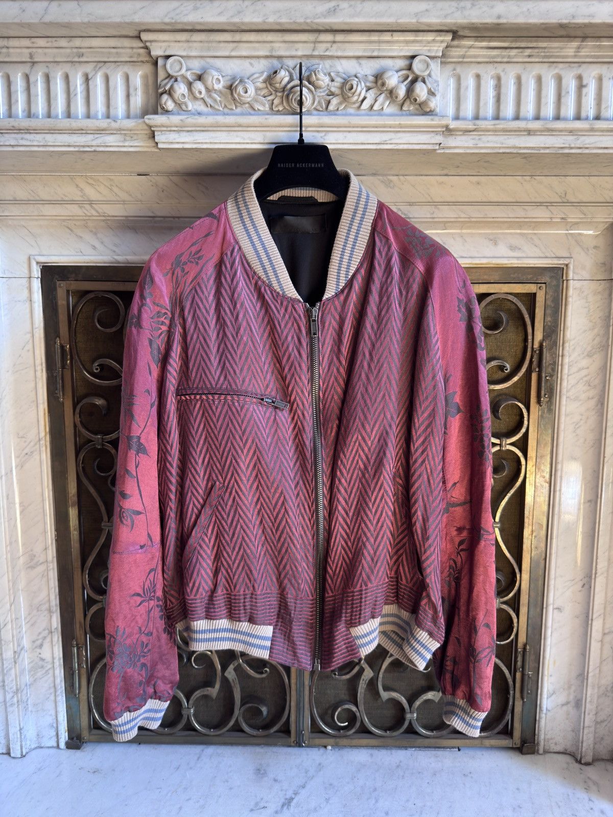 Haider Ackermann SS15 Iconic Bomber in Chevron & Floral Silk Jacquard Size US XL / EU 56 / 4 - 1 Thumbnail