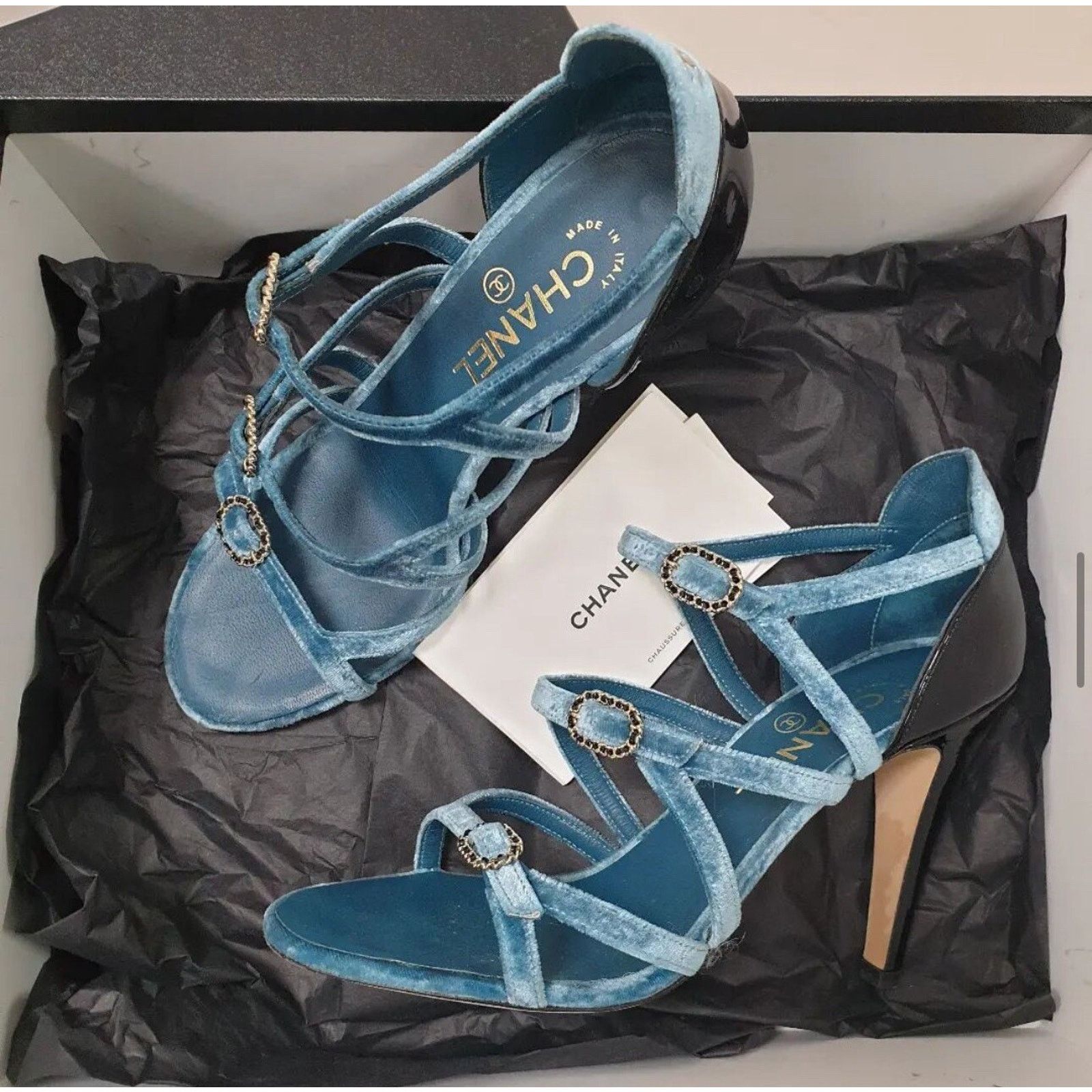 Chanel Chanel Blue Velvet Sandals Sz.38 Size US 7 / IT 37 - 1 Thumbnail