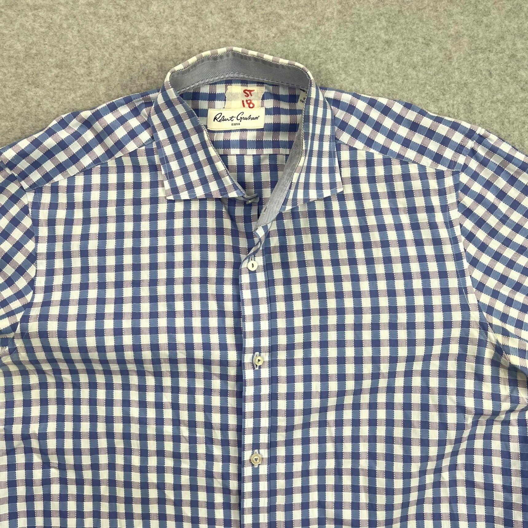 Robert Graham Robert Graham Shirt Mens 16 Blue Gingham Check Long Sleeve Button Front Cotton Dress Shirt Size US L / EU 52-54 / 3 - 5 Thumbnail