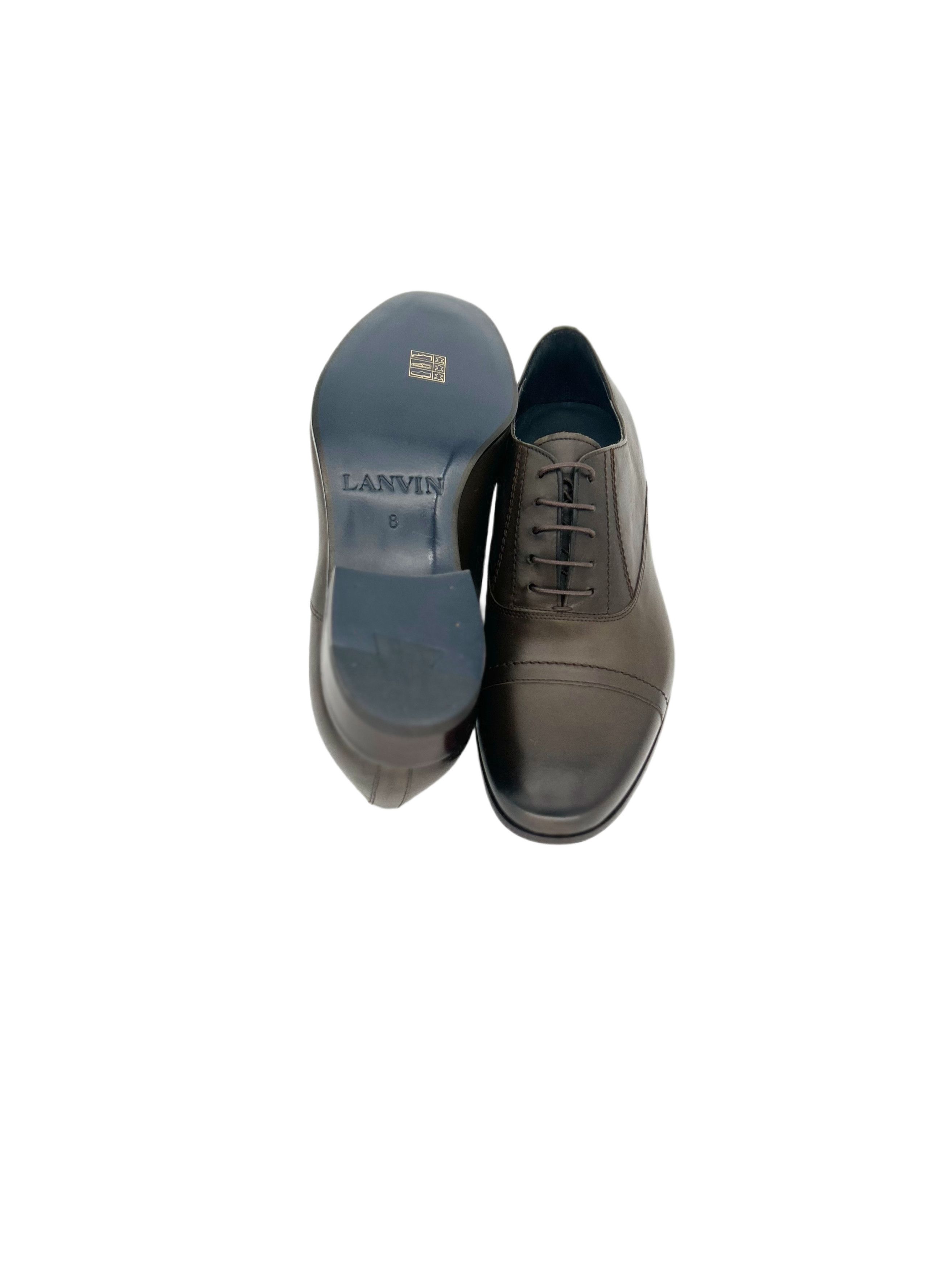 Lanvin Lanvin Khaki Burnished Leather Oxford Shoes Size US 7 / EU 40 - 5 Thumbnail