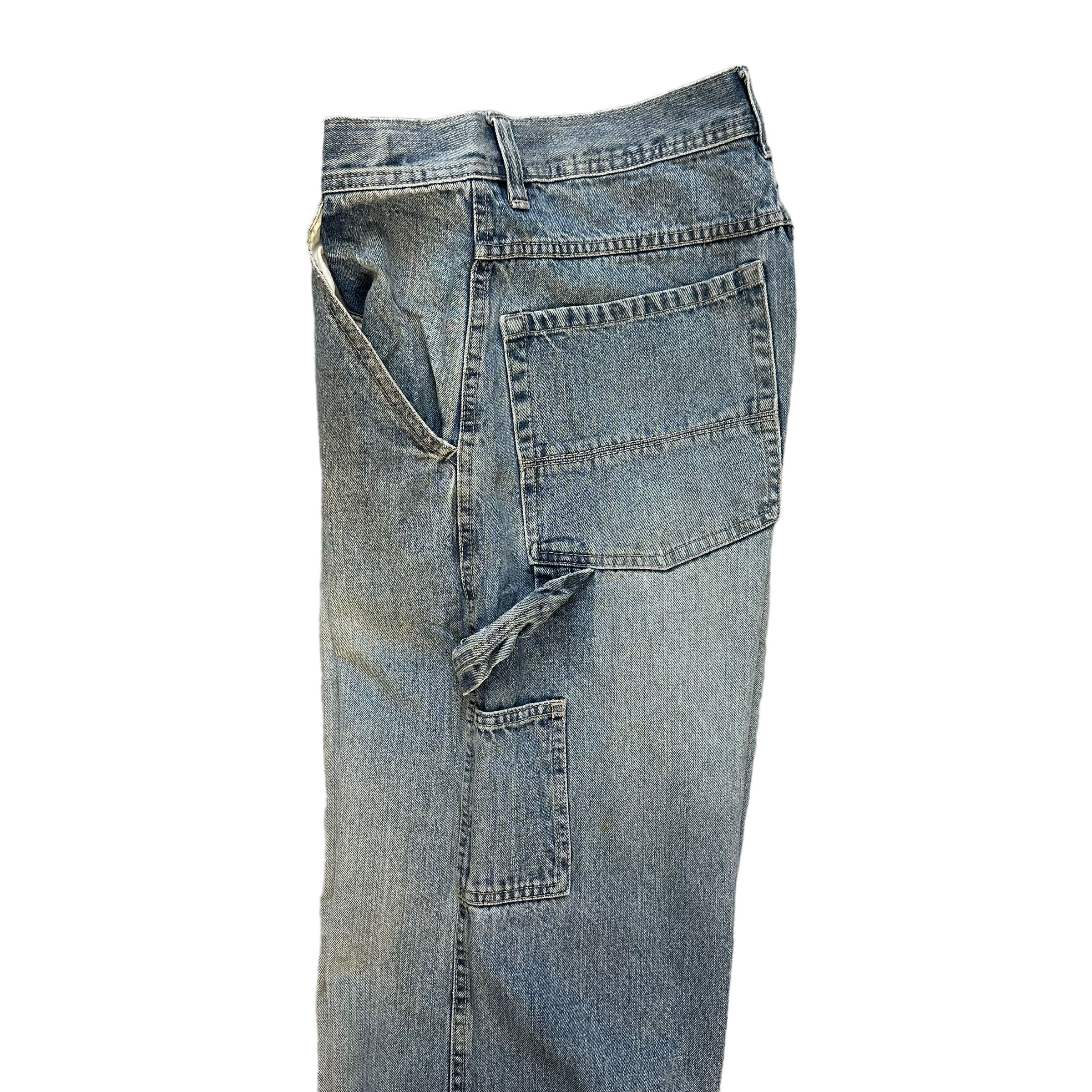 Vintage TRASHED🔥 CARPENTER LIGHT WASH DENIM PANTS #7456-147 Size US 33 - 2 Thumbnail