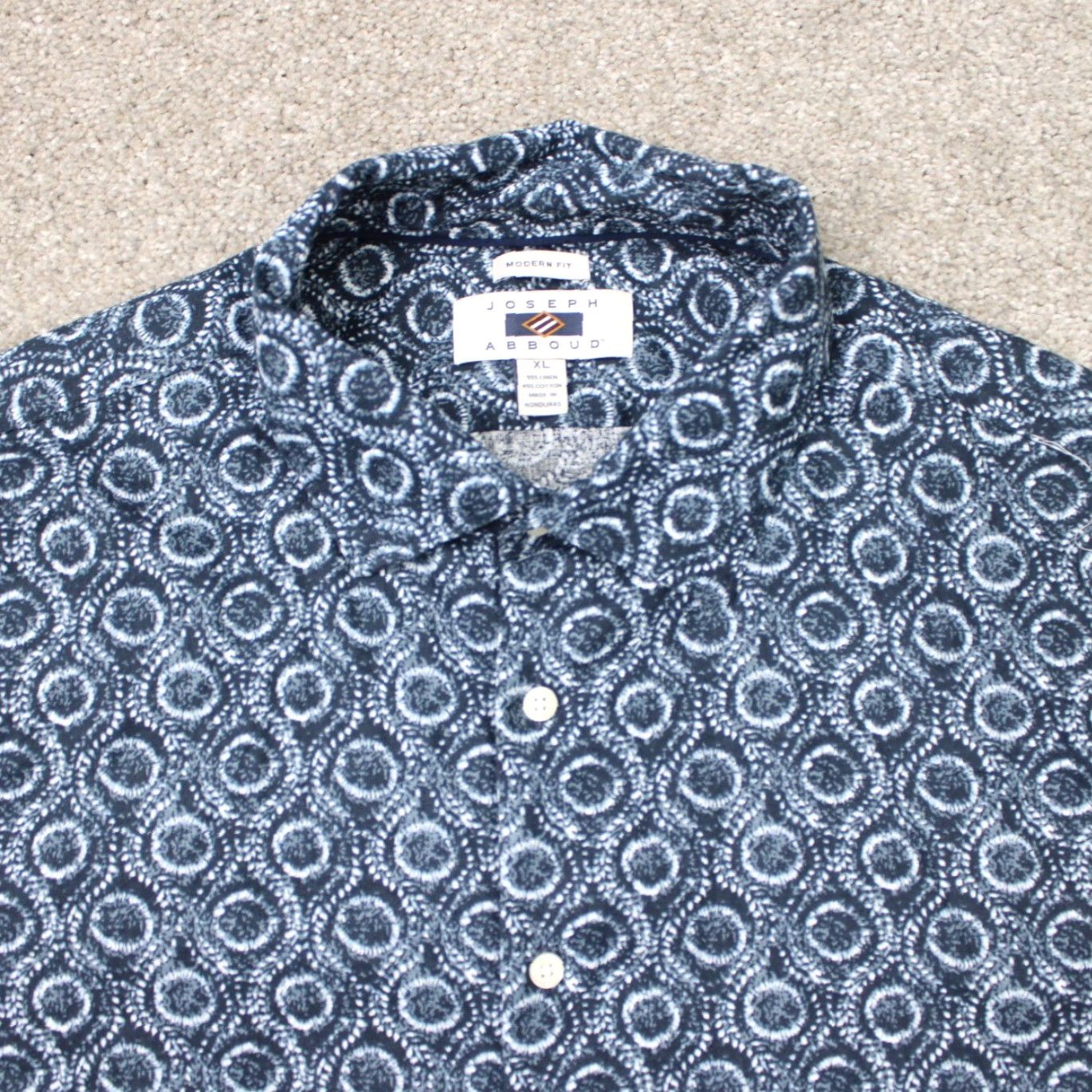 Joseph Abboud Joseph Abboud Shirt Mens XL Blue Geometric Modern Fit Linen/Cotton Short Sleeve Size US XL / EU 56 / 4 - 4 Thumbnail