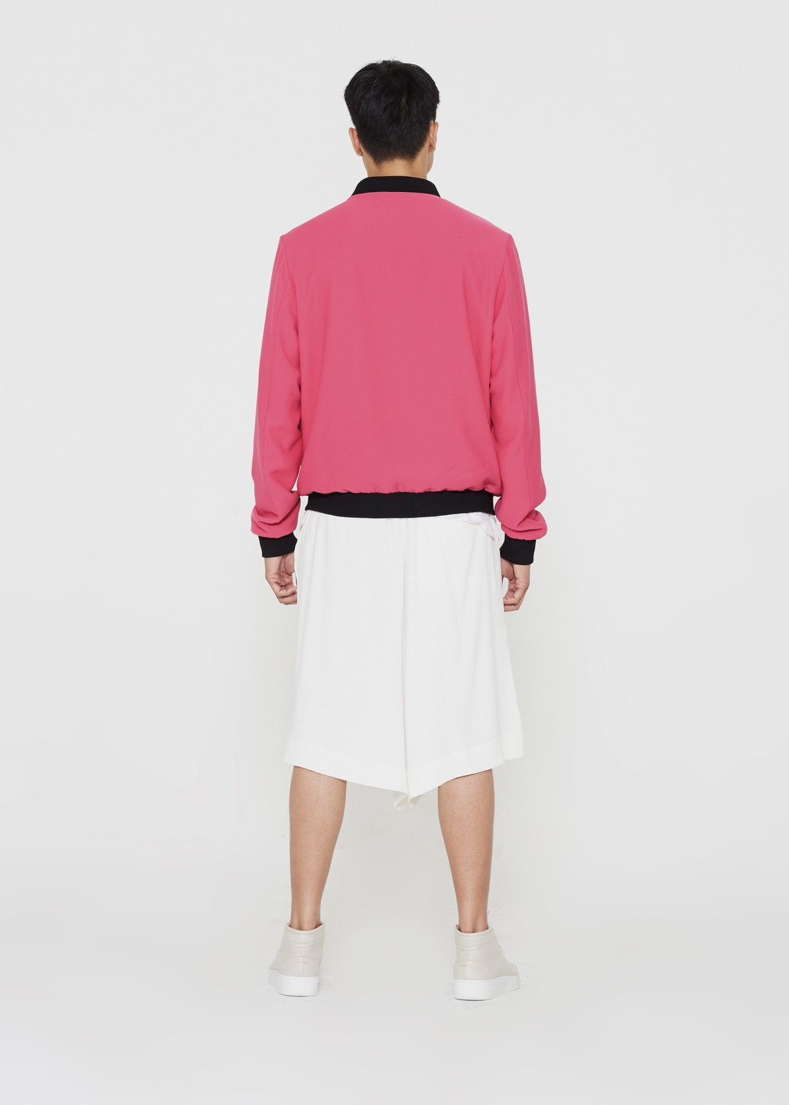 The Limited Edition Silk& Crepe Bomber in Fushia Pink