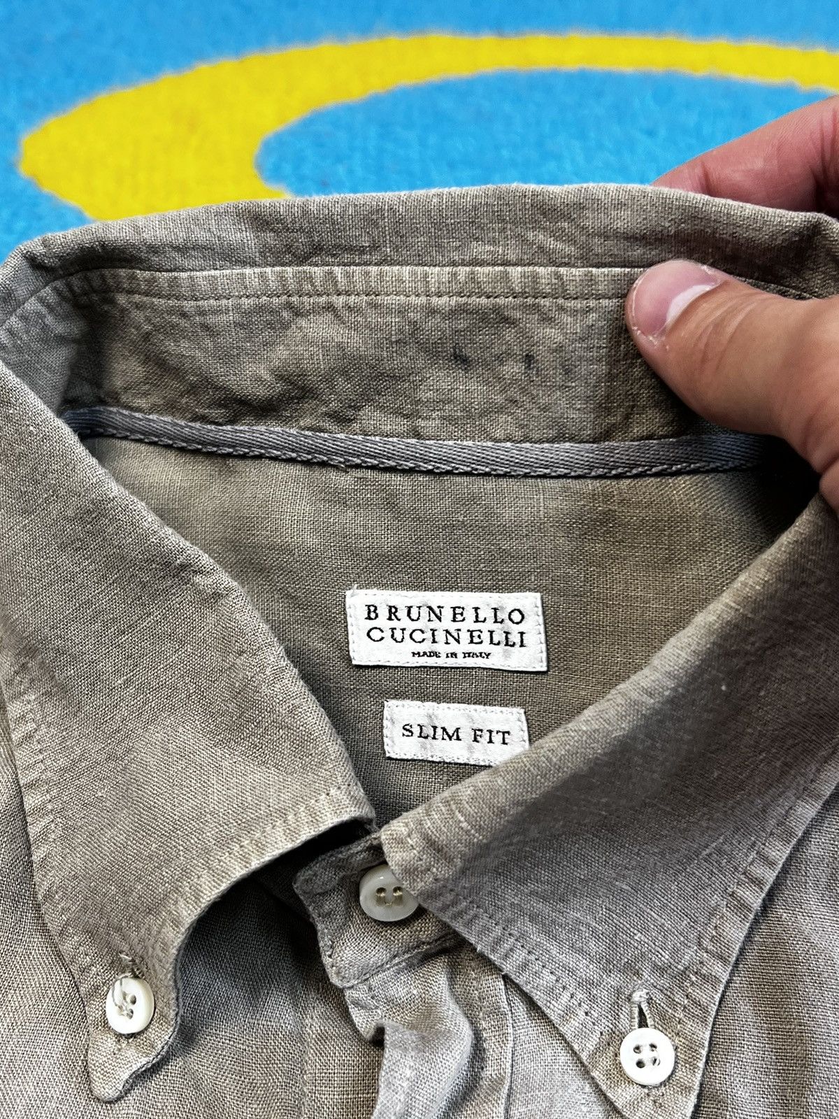 Brunello Cucinelli Brunello Cucinelli Linen Grey Buttons Up Long Sleeve Shirt Size US XL / EU 56 / 4 - 11 Thumbnail