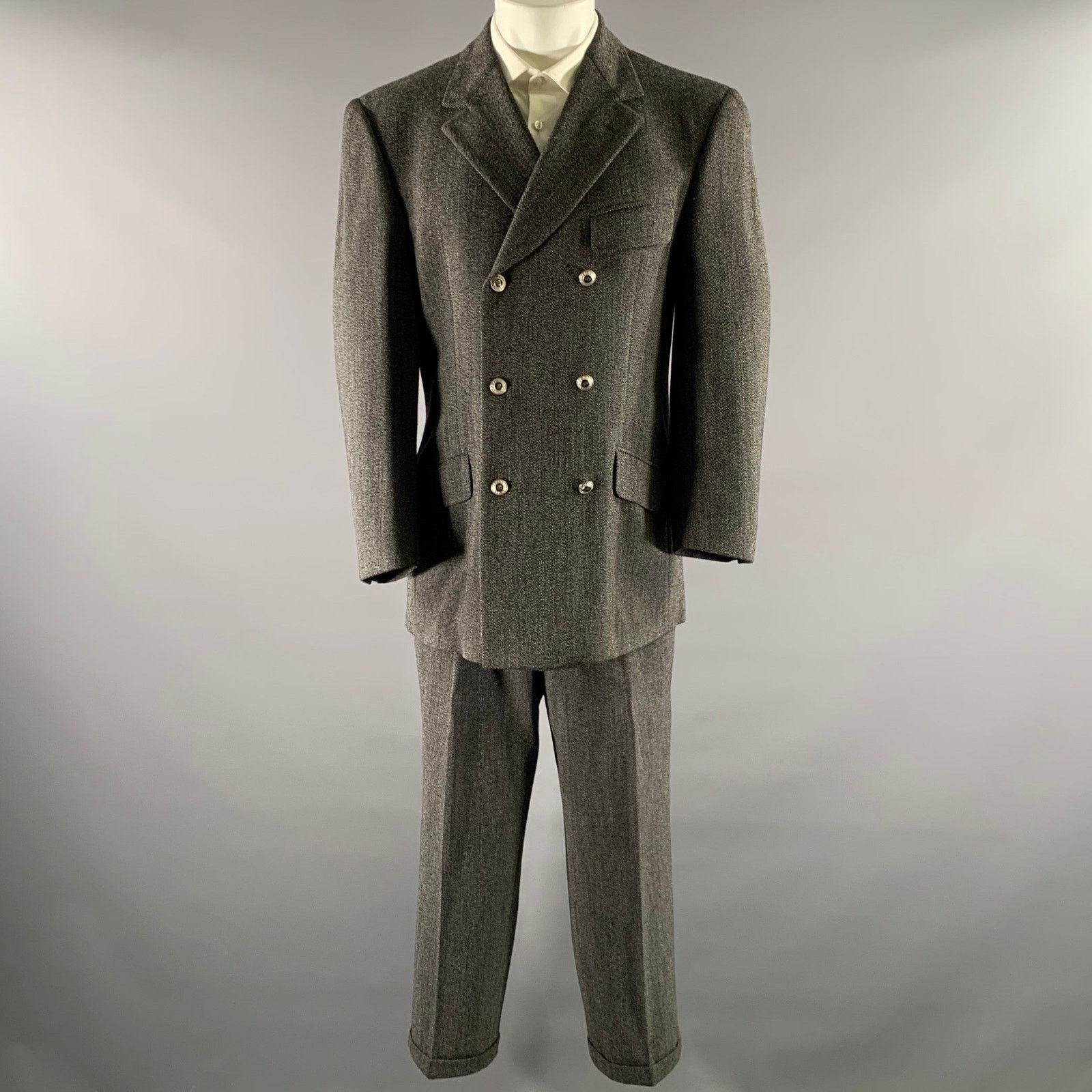 Versace V2 by VERSACE Grey Black Heather Double Breasted Suit Size 42R - 2 Thumbnail