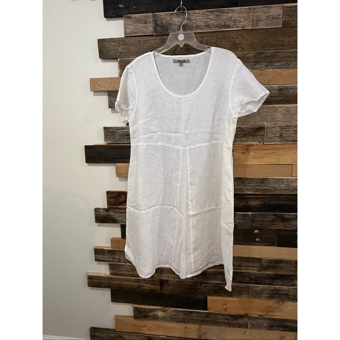 Flax scoop neck short sleeves white linen dress size medium