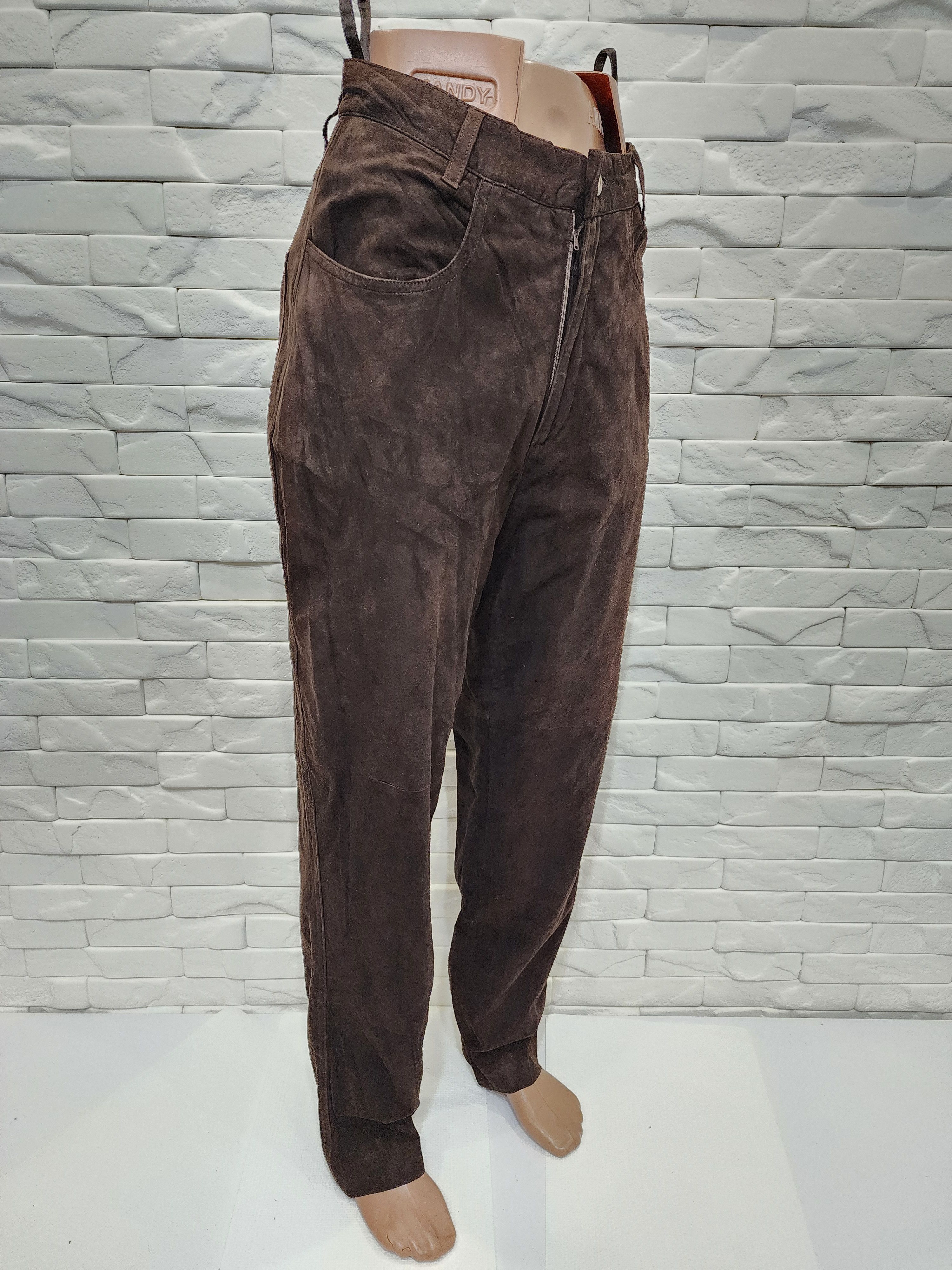 Genuine Leather Men's brown nubuck leather pants. Great men's pants. Size US 32 / EU 48 - 3 Thumbnail