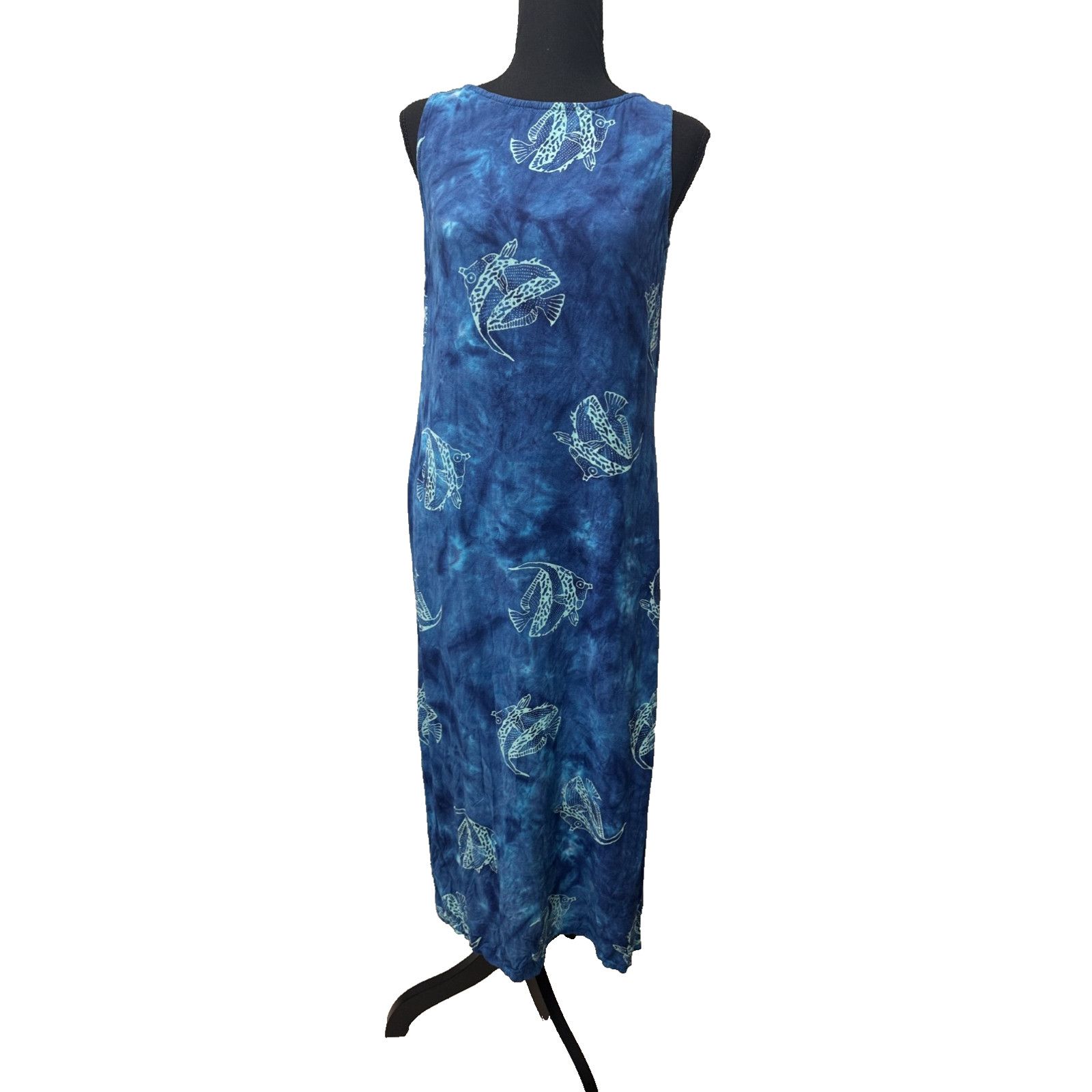 Other Paul Harris Fish Blue Boho Beach Dress Maxi Rayon Small Size S / US 4 / IT 40 - 1 Thumbnail