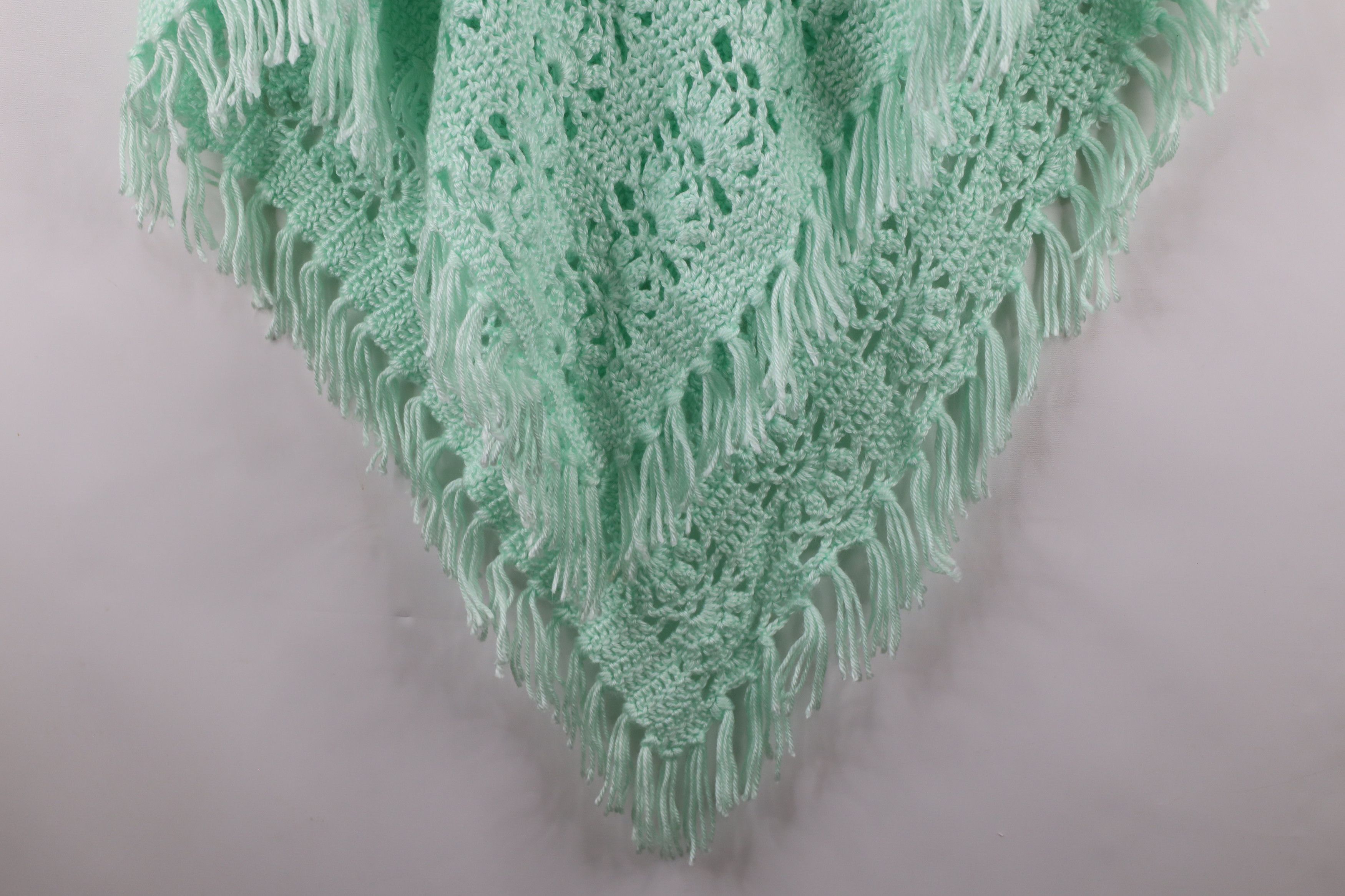 Vintage Vintage 60s 70s Boho Chic Fringed Poncho Sweater Mint Size ONE SIZE - 11 Thumbnail