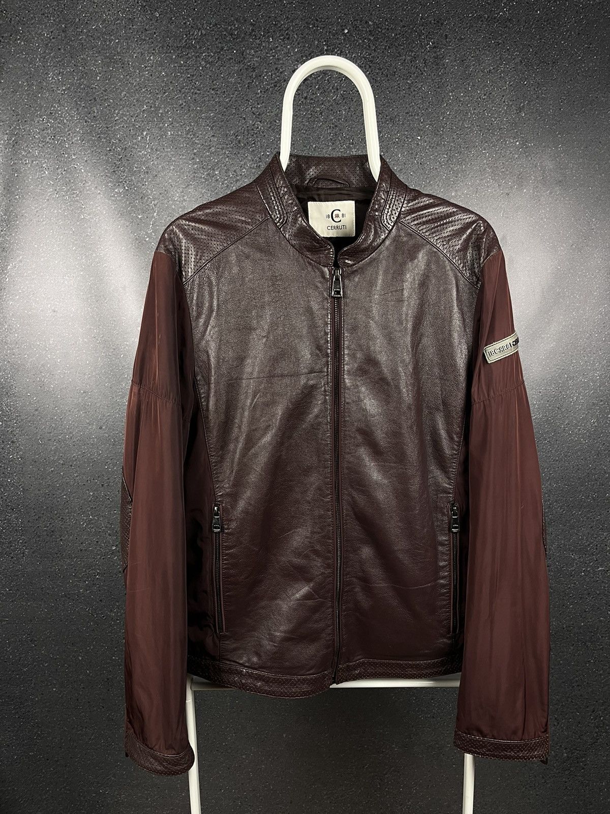 image of Men’S Vintage 90's Lather Jacket Nylon Bomber Cerruti 1881 in Brown, Men's (Size Large)