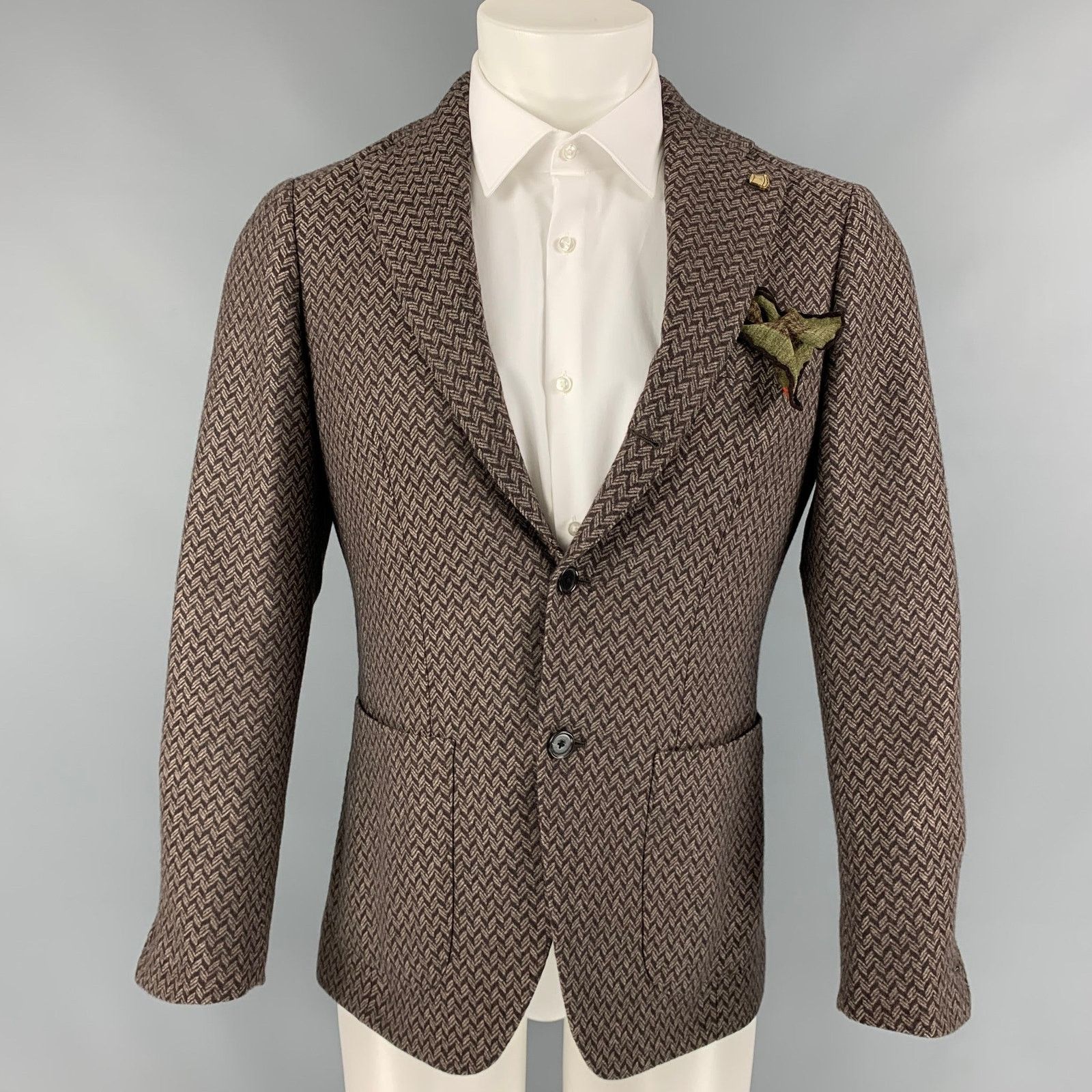 Other Brown & Beige Herringbone Wool Single Breasted Sport Coat Size 34R - 1 Thumbnail