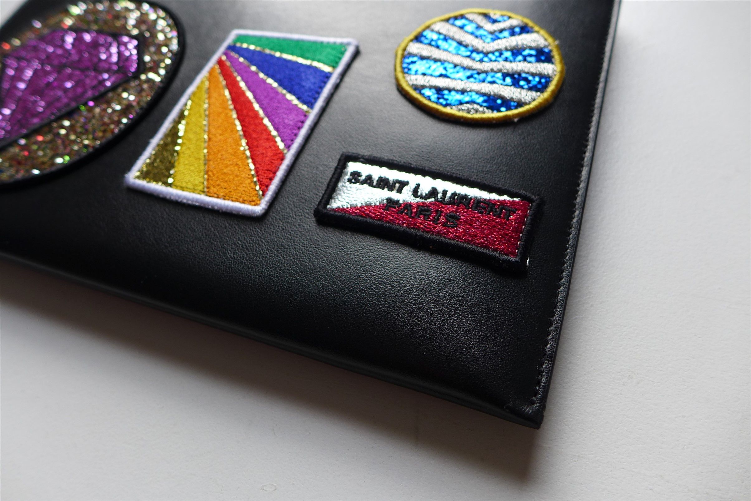 Saint Laurent Paris Saint Laurent Multi Patch Zip Pouch - Black Calf Leather Size ONE SIZE - 5 Thumbnail