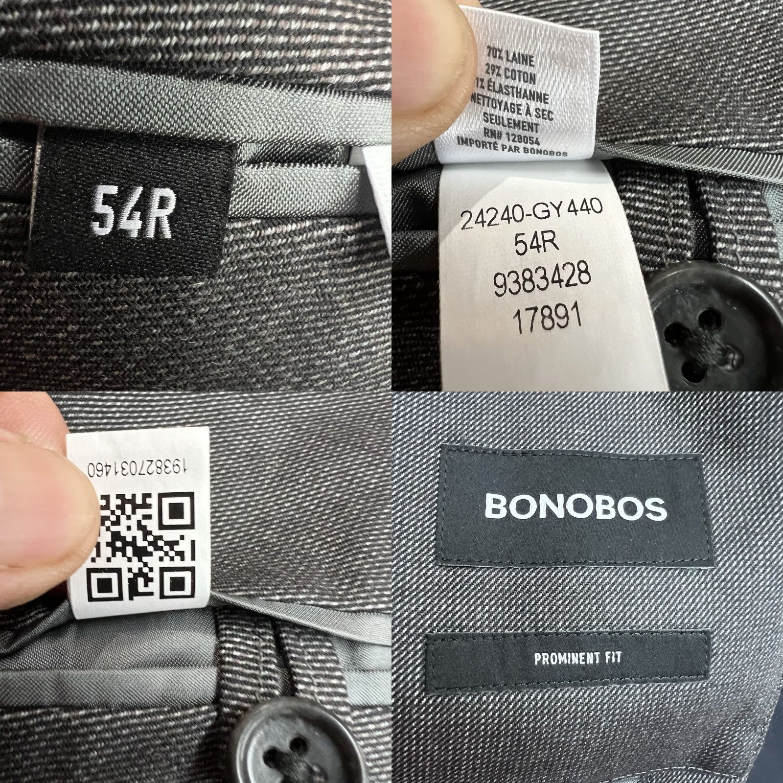 Bonobos VINTAGE Bonobos Italian Wool Blazer Sport Coat Mens 54R Gray Wool Tweed Notch Lapel Double Vented Size 54R - 8 Thumbnail