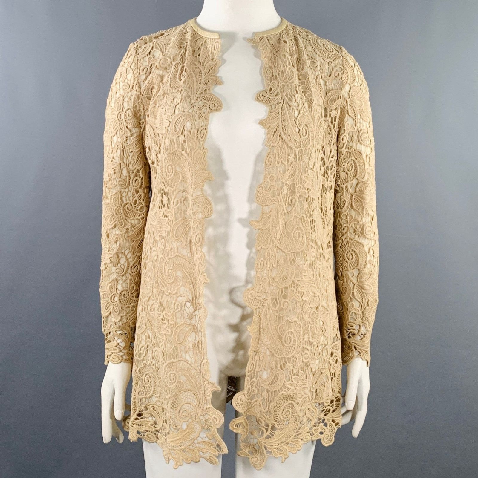 Ralph Lauren RALPH LAUREN Size 10 Khaki Cotton Lace Open Front Coat Size L / US 10 / IT 46 - 1 Thumbnail