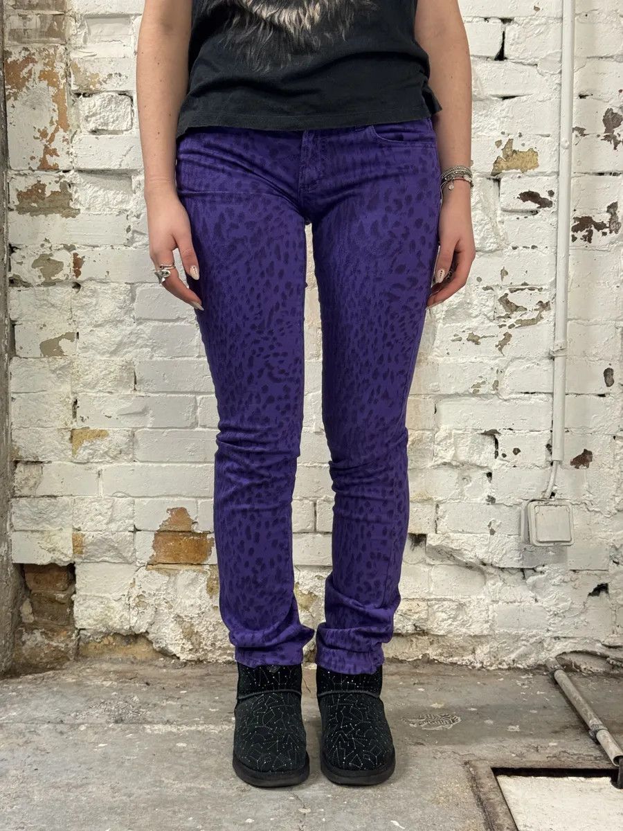 Just Cavalli SS2009 Cavalli Leopard Purple & Black Slim Pants Size 26" / US 2 / IT 38 - 3 Thumbnail