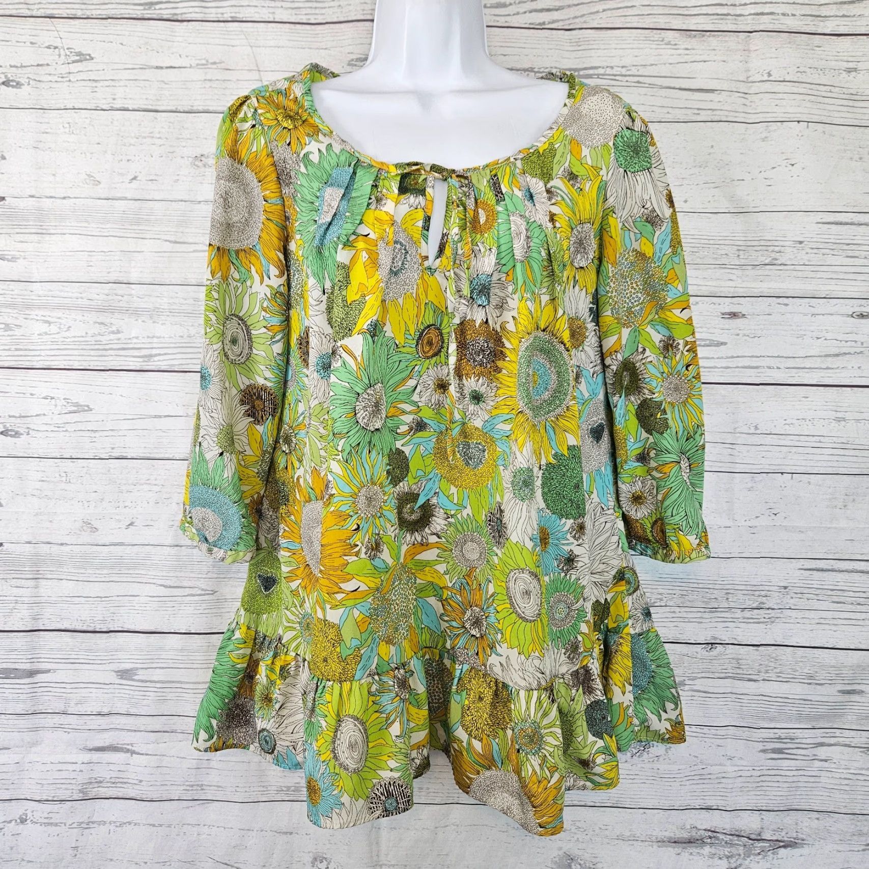 Vintage Liberty of London for Target Womens Top Sz Medium Yellow Green Floral 3/4 Sleeve Blouse Shirt Womens M Yellow Floral 3/4 Sleeve Size M / US 6-8 / IT 42-44 - 2 Thumbnail
