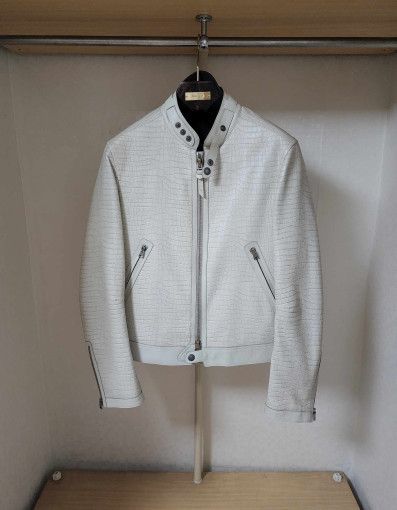 Tom Ford o1sm1stk0824 Leather Racer Jacket in Ivory Size US M / EU 48-50 / 2 - 1 Thumbnail
