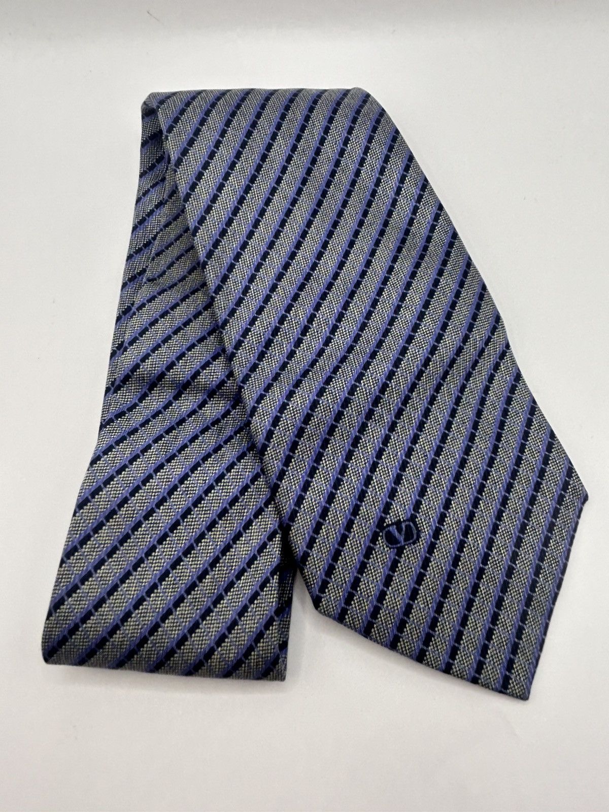 Valentino Valentino Grey/Black/Purple Striped Tie Size ONE SIZE - 2 Thumbnail
