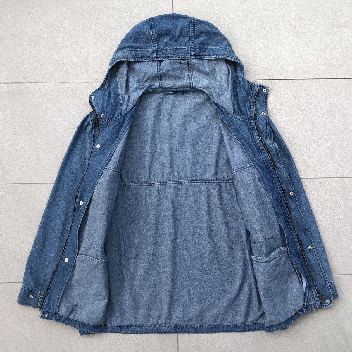 GU Vintage GU Double Pocket Denim Parka Jacket With Hoodie Size US L / EU 52-54 / 3 - 9 Thumbnail