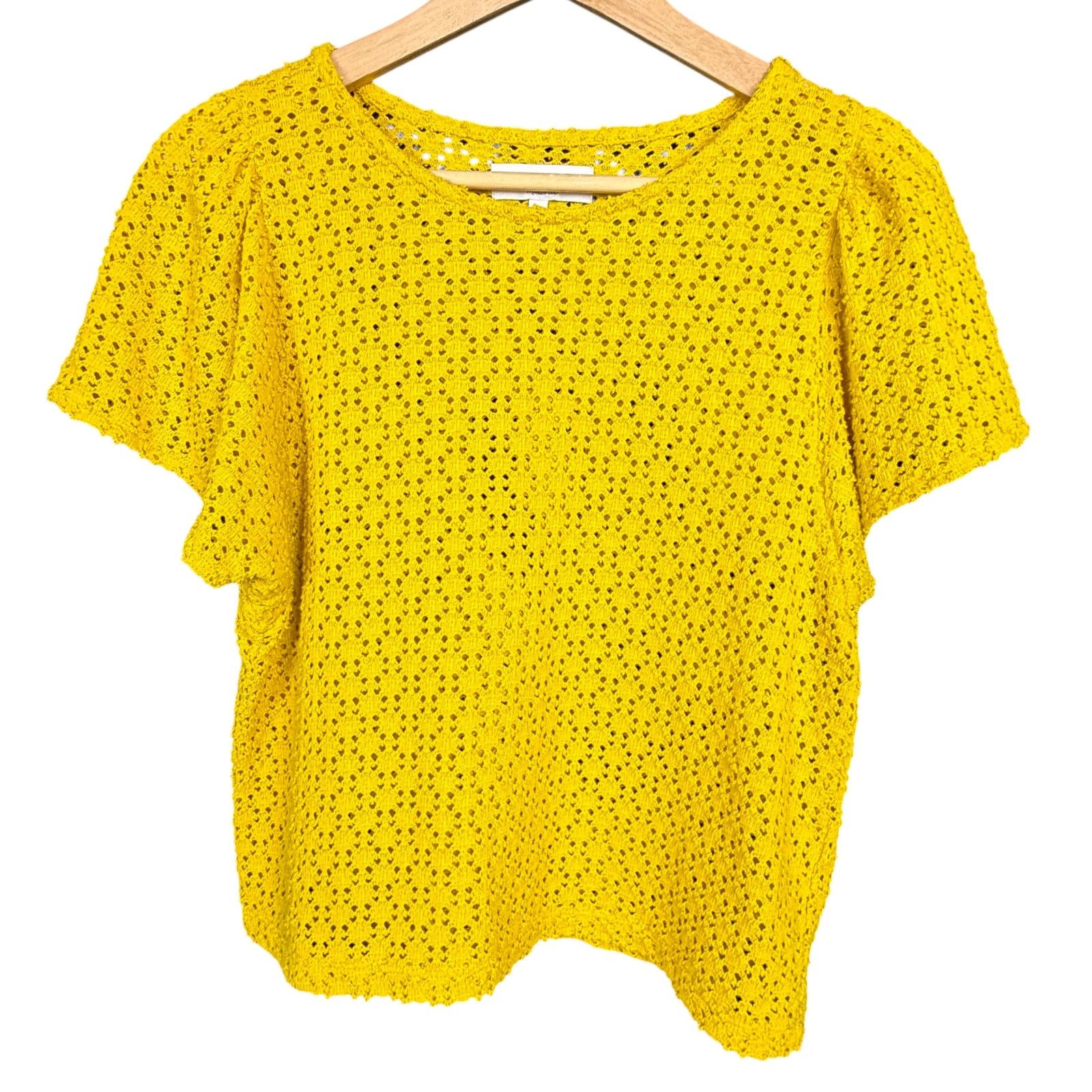 Madewell Madewell Women's Small Yellow Knit Flutter Sleeve Blouse Size S / US 4 / IT 40 - 8 Thumbnail