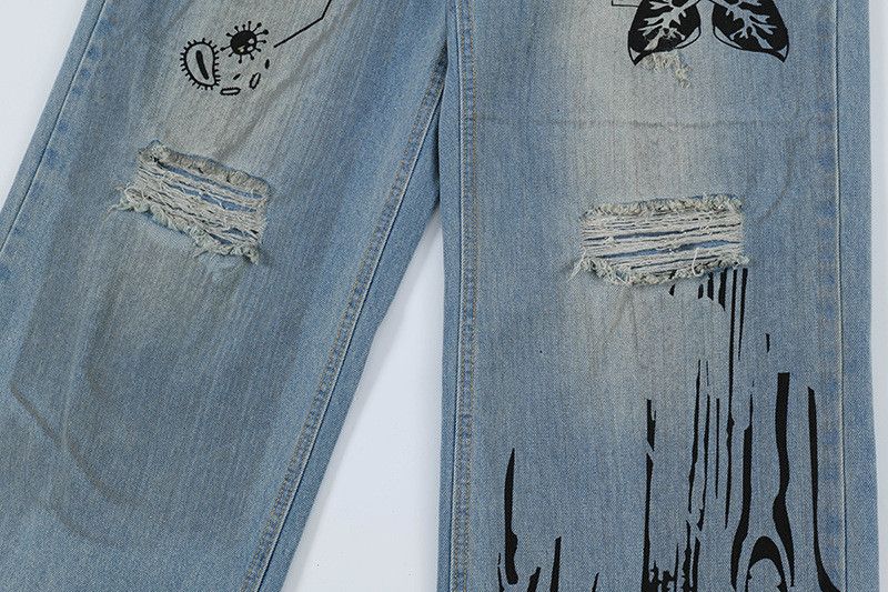Jean American retro graffiti print ripped jeans for men Size US 32 / EU 48 - 4 Thumbnail