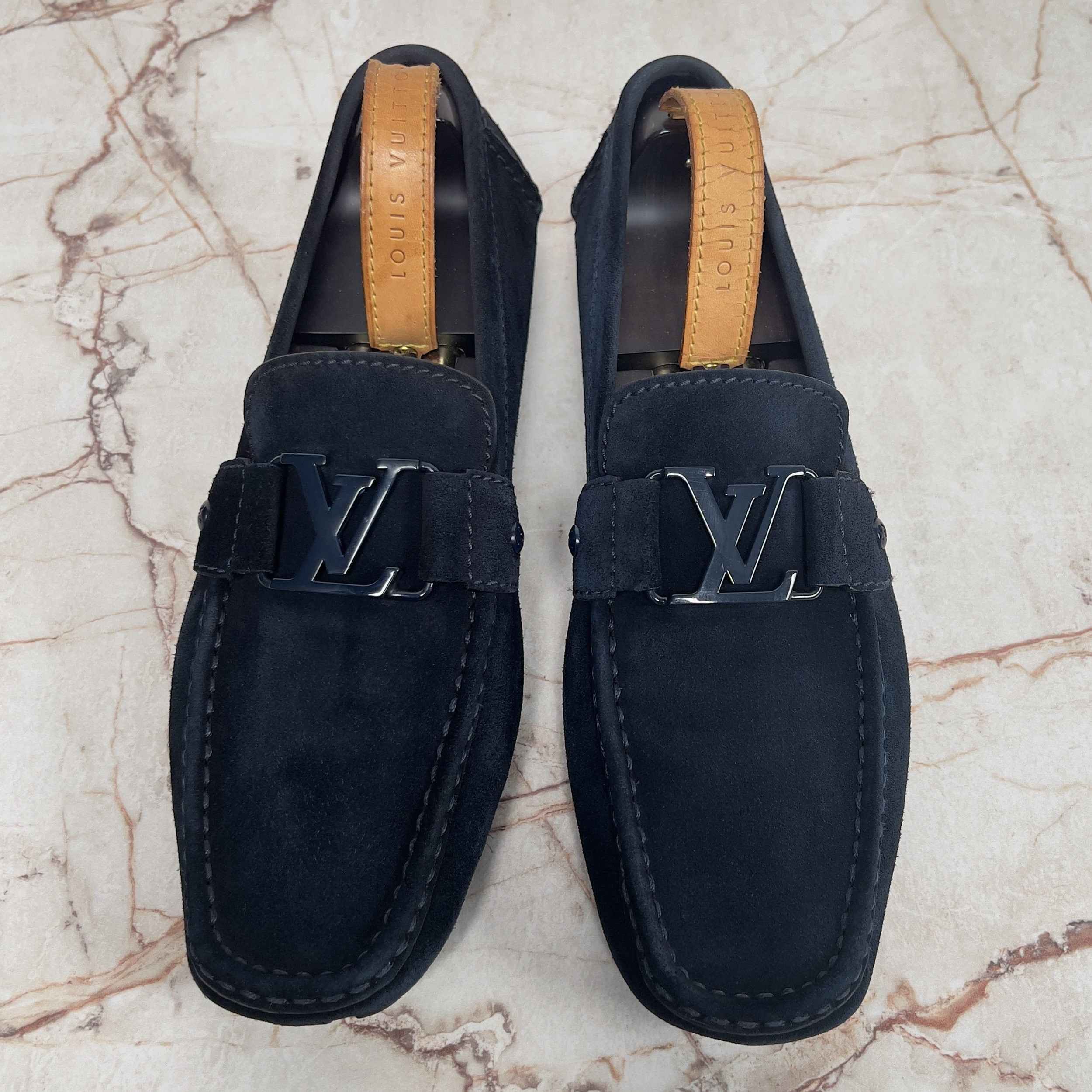 Louis Vuitton Monte Carlo LV Logo Driving Moccasins Blue Suede Size US 10 / EU 43 - 3 Thumbnail