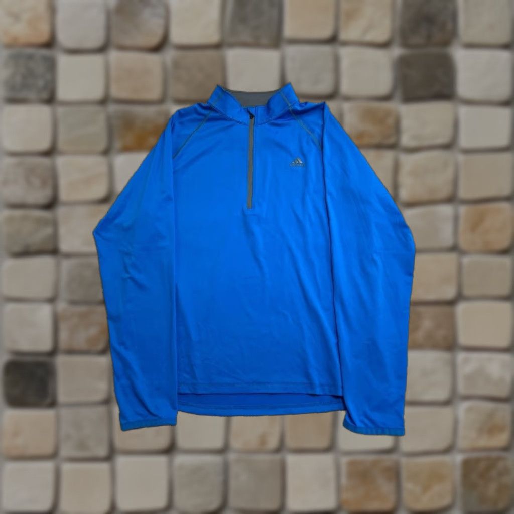 Adidas adidas Shirt Mens Medium Blue Trefoil Logo Stretch Mock Neck Quarter Zip Workout Size US M / EU 48-50 / 2 - 1 Thumbnail