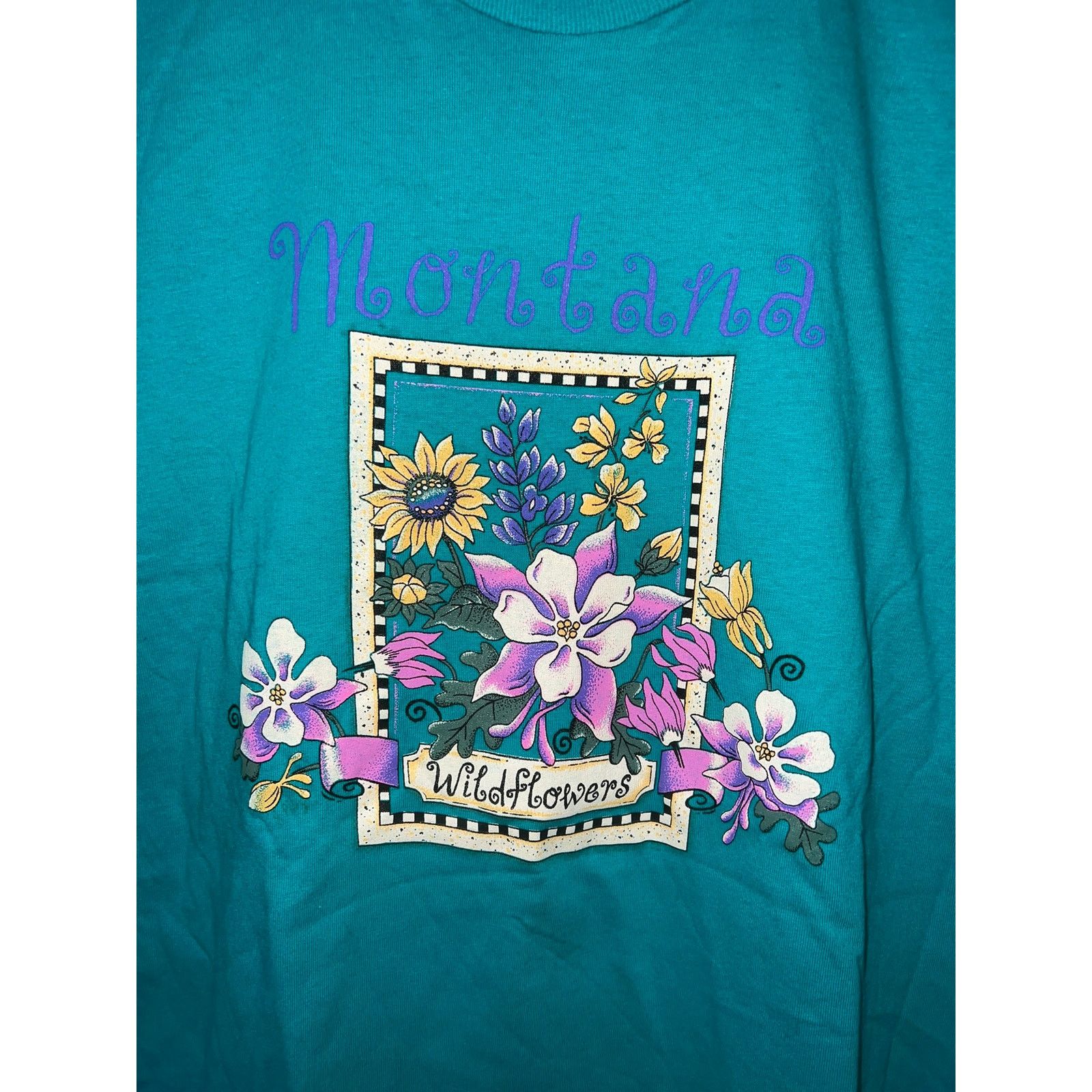 Jerzees 90s Vintage Montana Wildflowers Teal Flower Shirt Large L Size US L / EU 52-54 / 3 - 2 Thumbnail